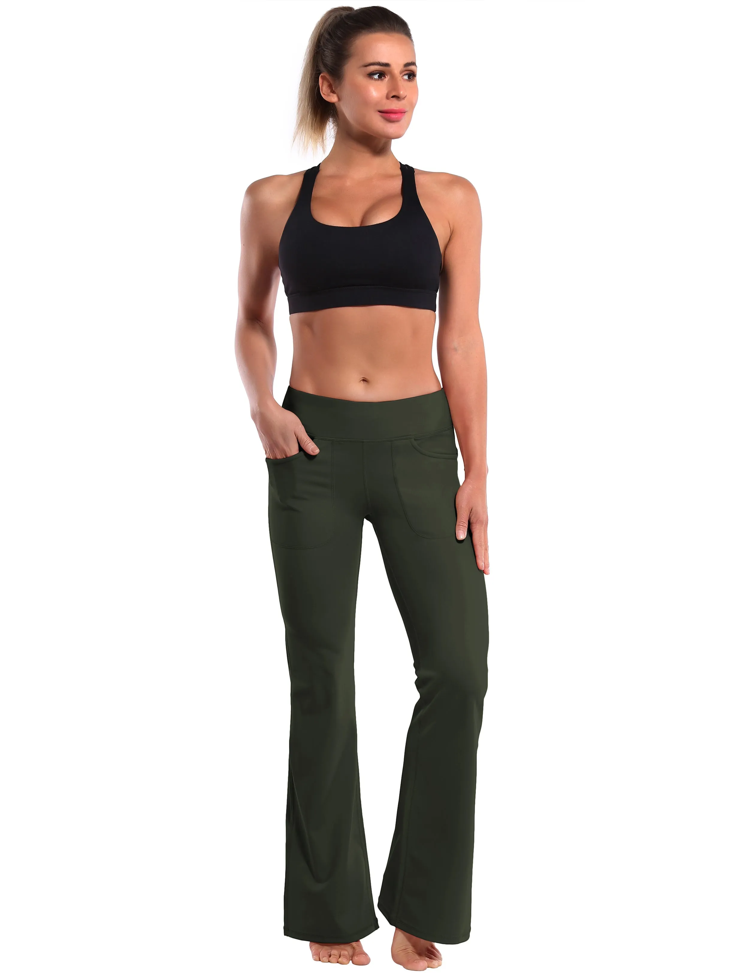 29" 31" 33" 35" Bootcut Leggings with Pockets olivegray_yoga
