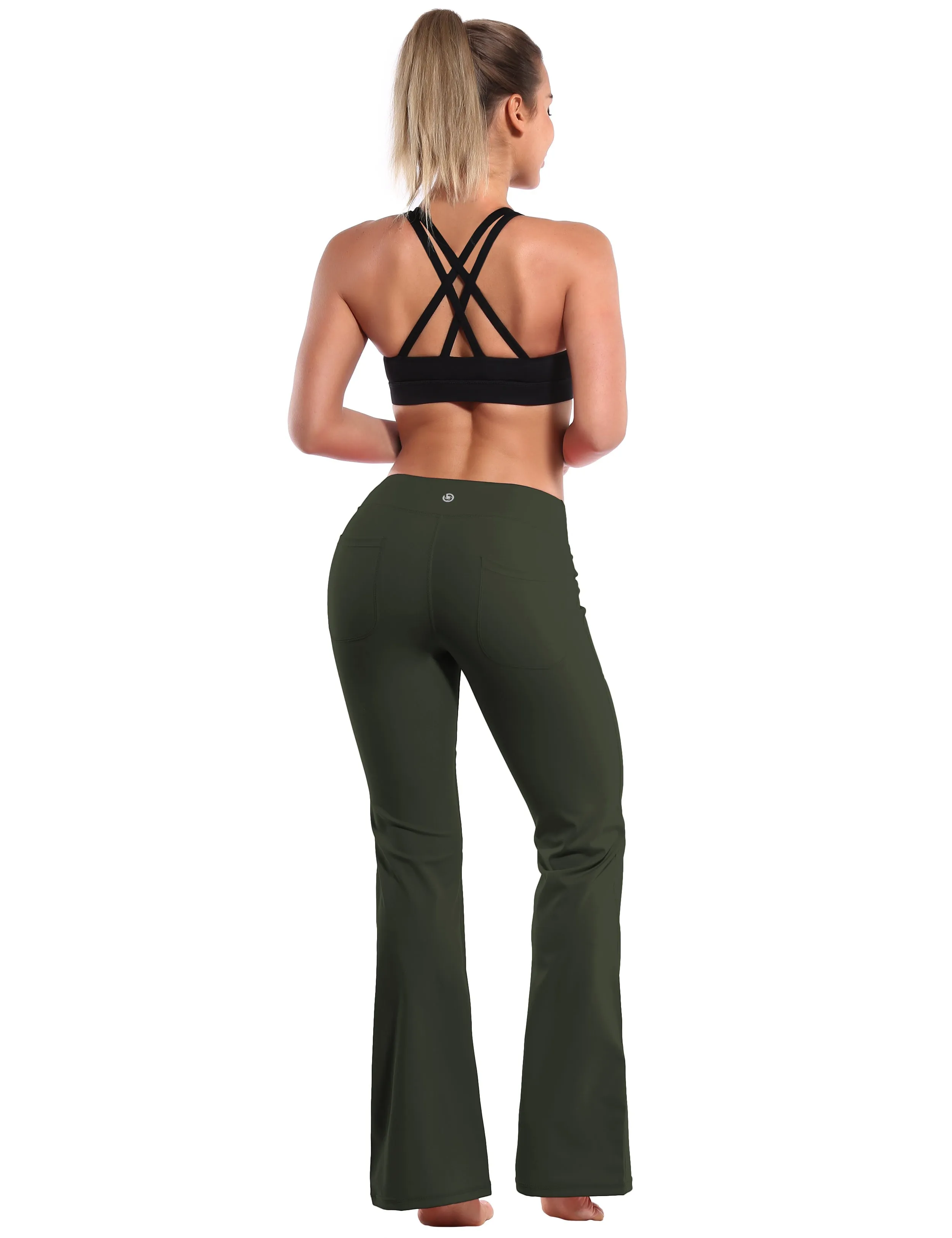 29" 31" 33" 35" Bootcut Leggings with Pockets olivegray_yoga