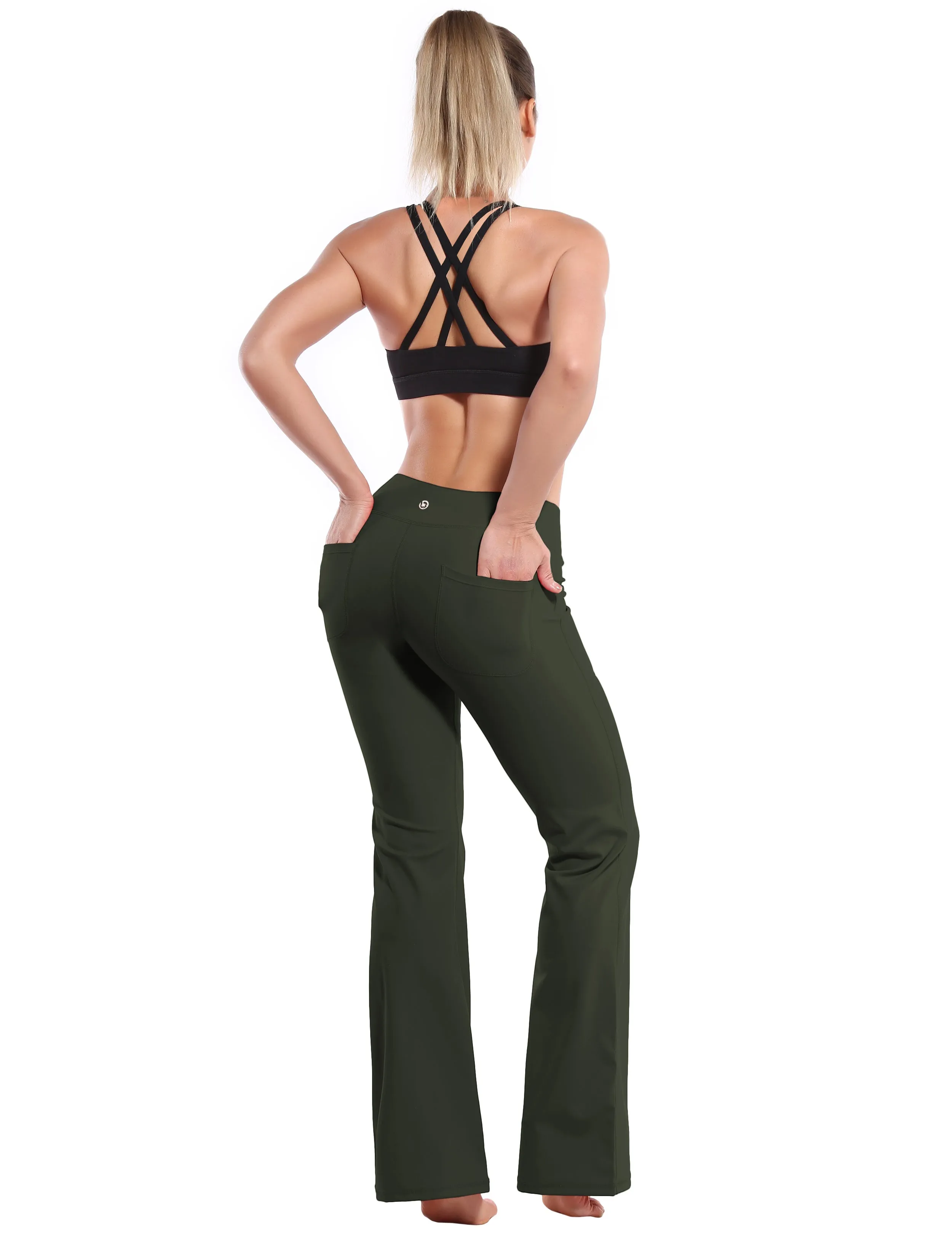 29" 31" 33" 35" Bootcut Leggings with Pockets olivegray_yoga