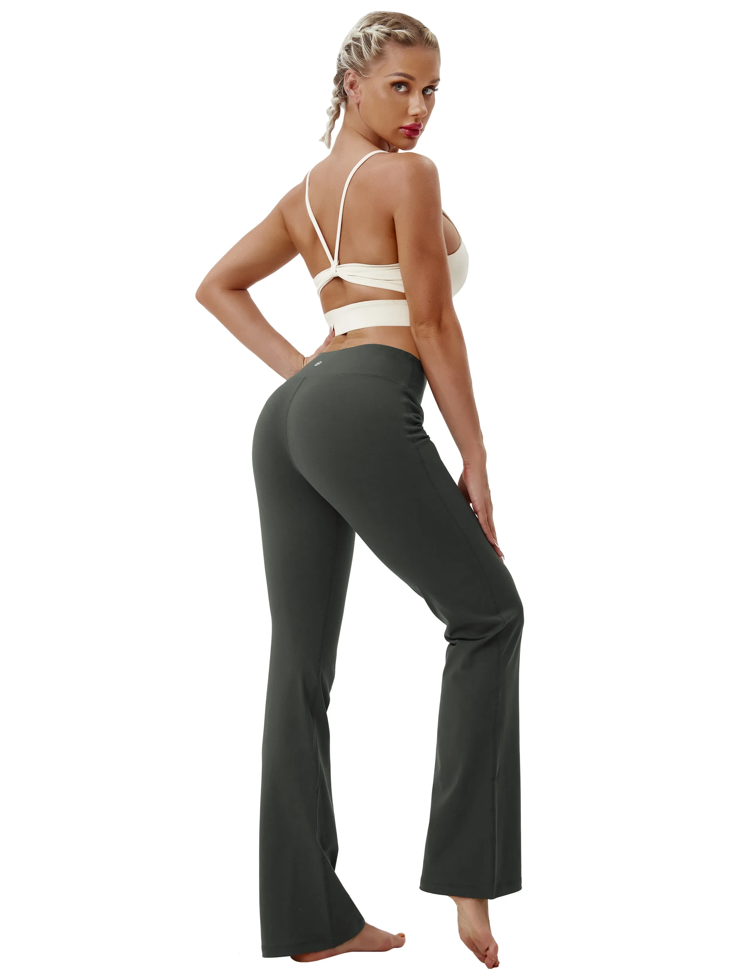 29" 31" 33" 35" Cotton Nylon Bootcut Leggings olivegray_yoga