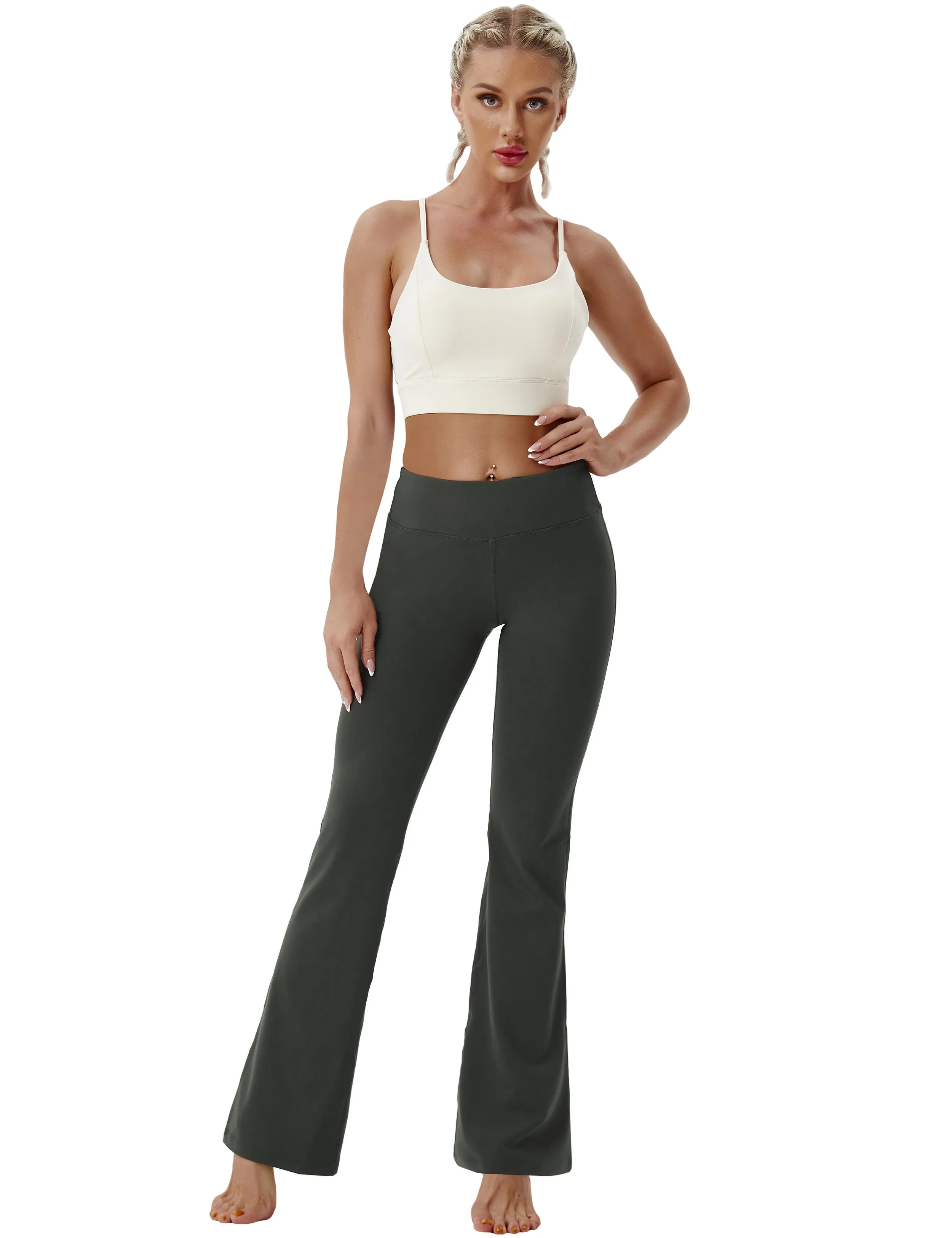 29" 31" 33" 35" Cotton Nylon Bootcut Leggings olivegray_yoga