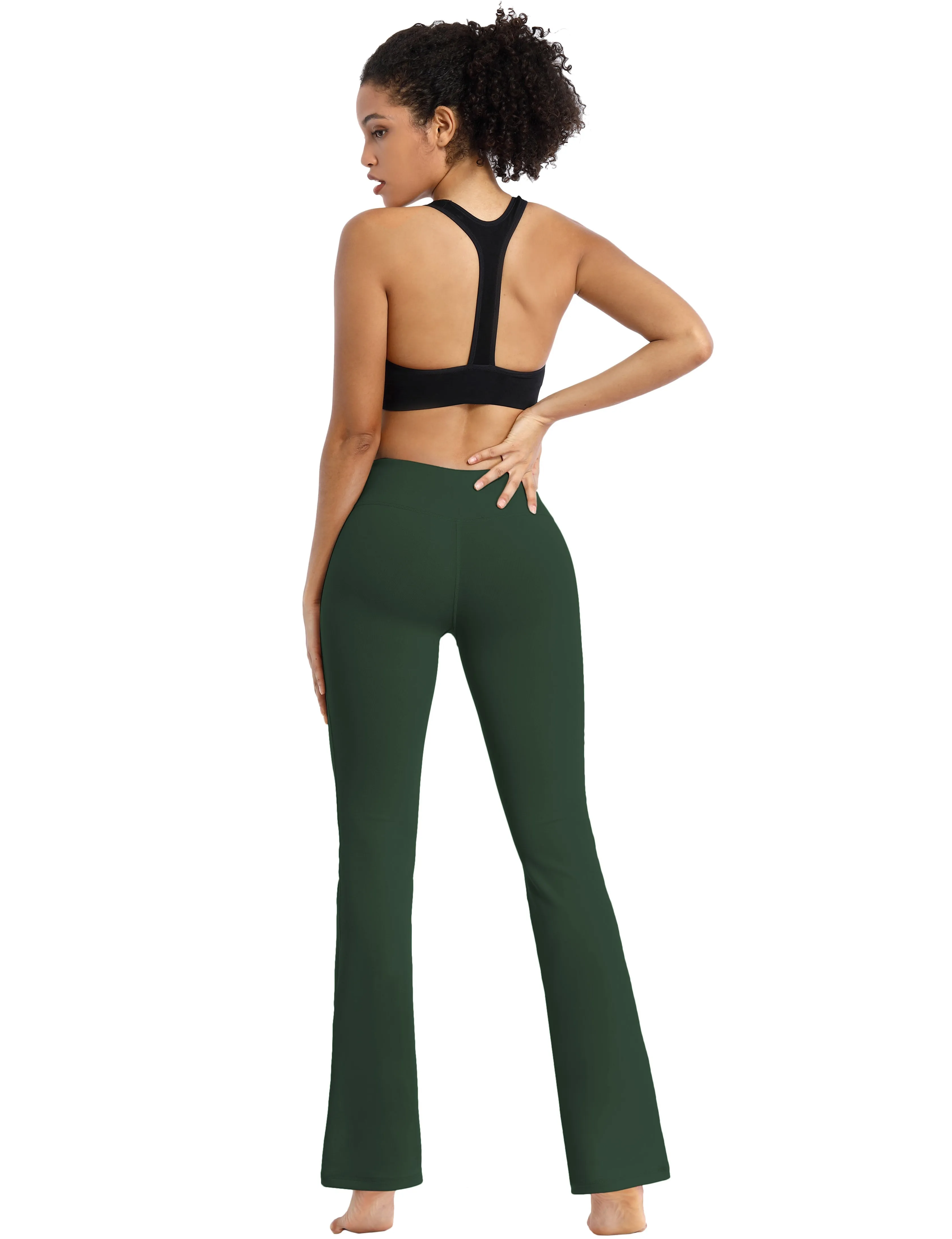 29" 31" 33" 35" Cotton Nylon Bootcut Leggings olivegreen_yoga