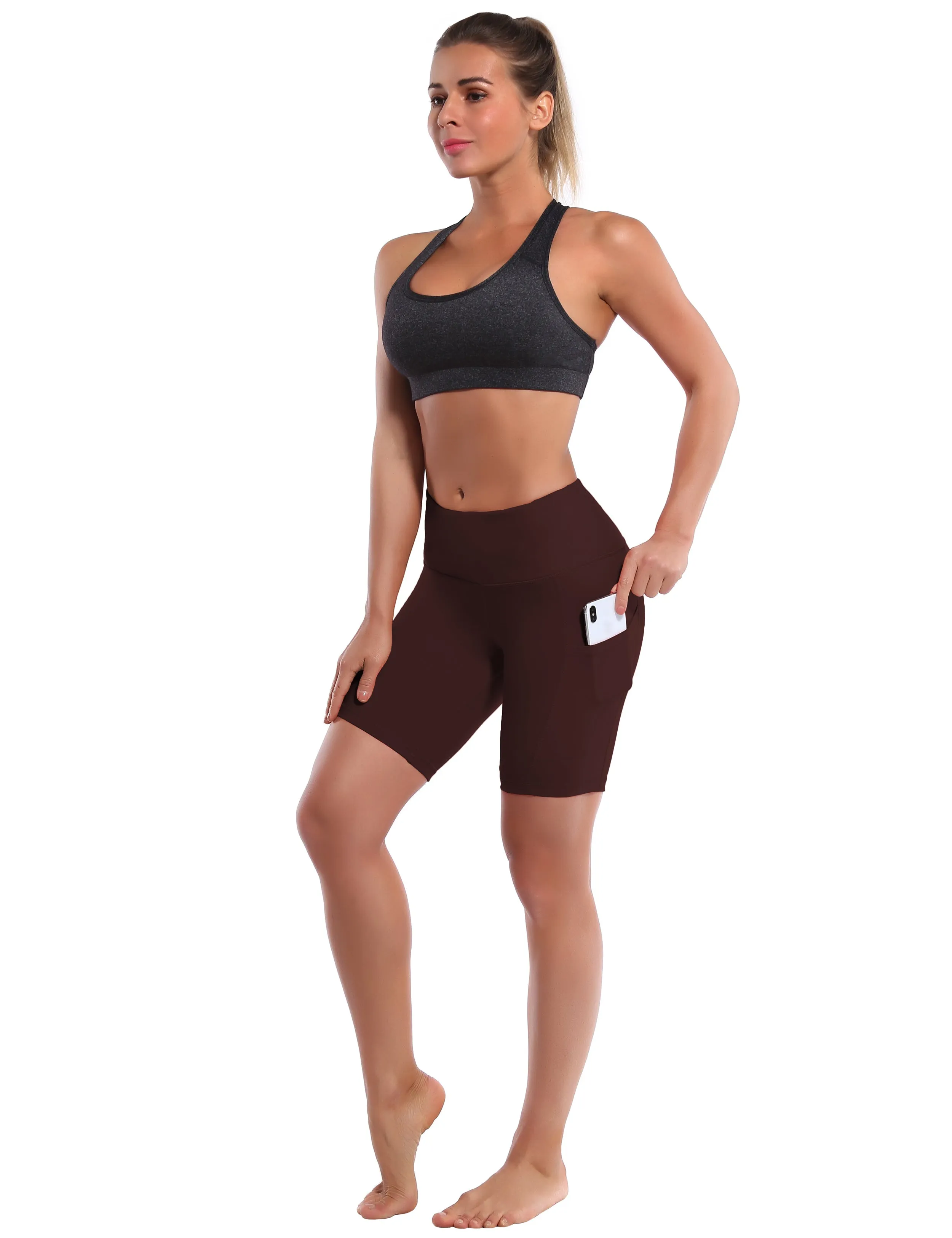 8" Side Pockets Yoga Shorts mahoganymaroon_yoga