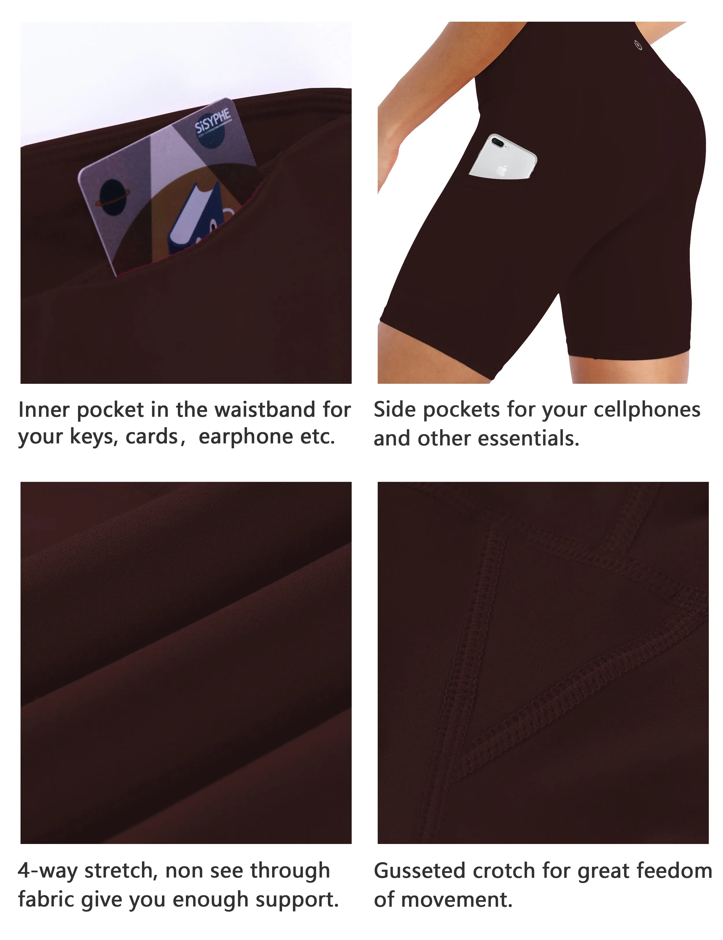 8" Side Pockets Yoga Shorts mahoganymaroon_yoga