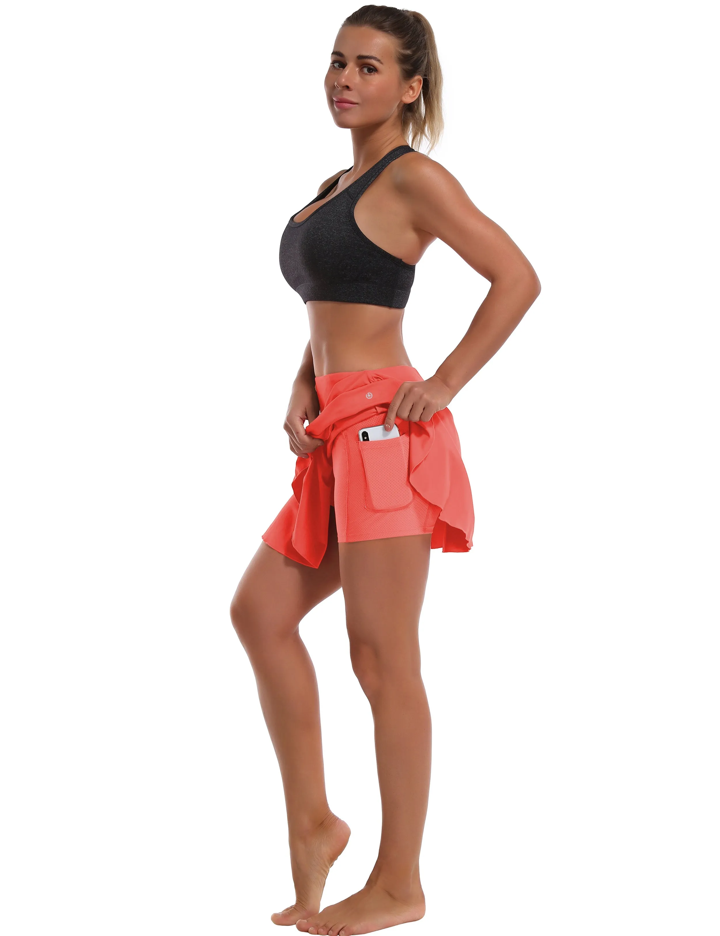 Athletic Tennis Golf Pleated Skort Awith Pocket Shorts coral_yogastudio