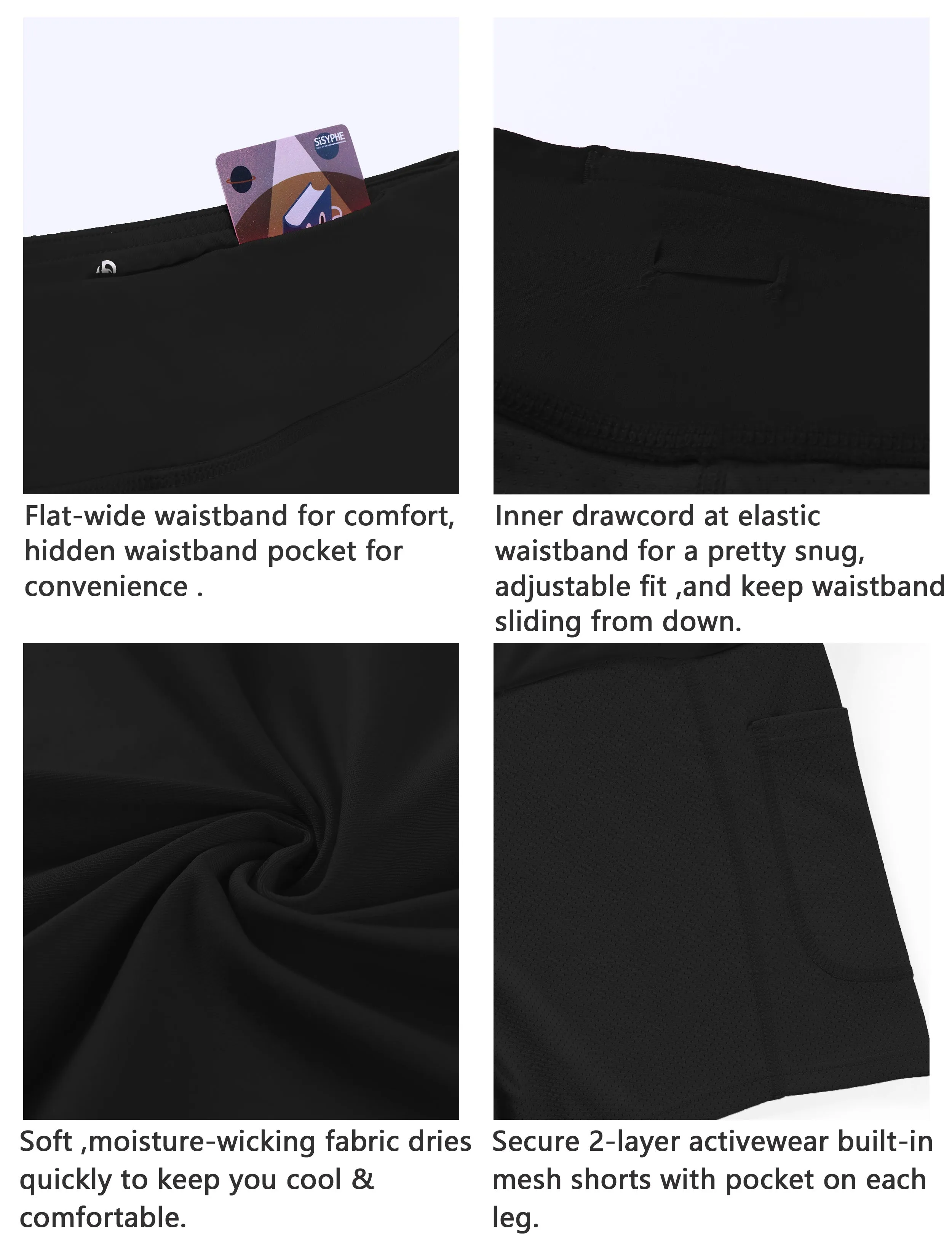 Athletic Tennis Golf Pleated Skort with Pocket Shorts black_Gym