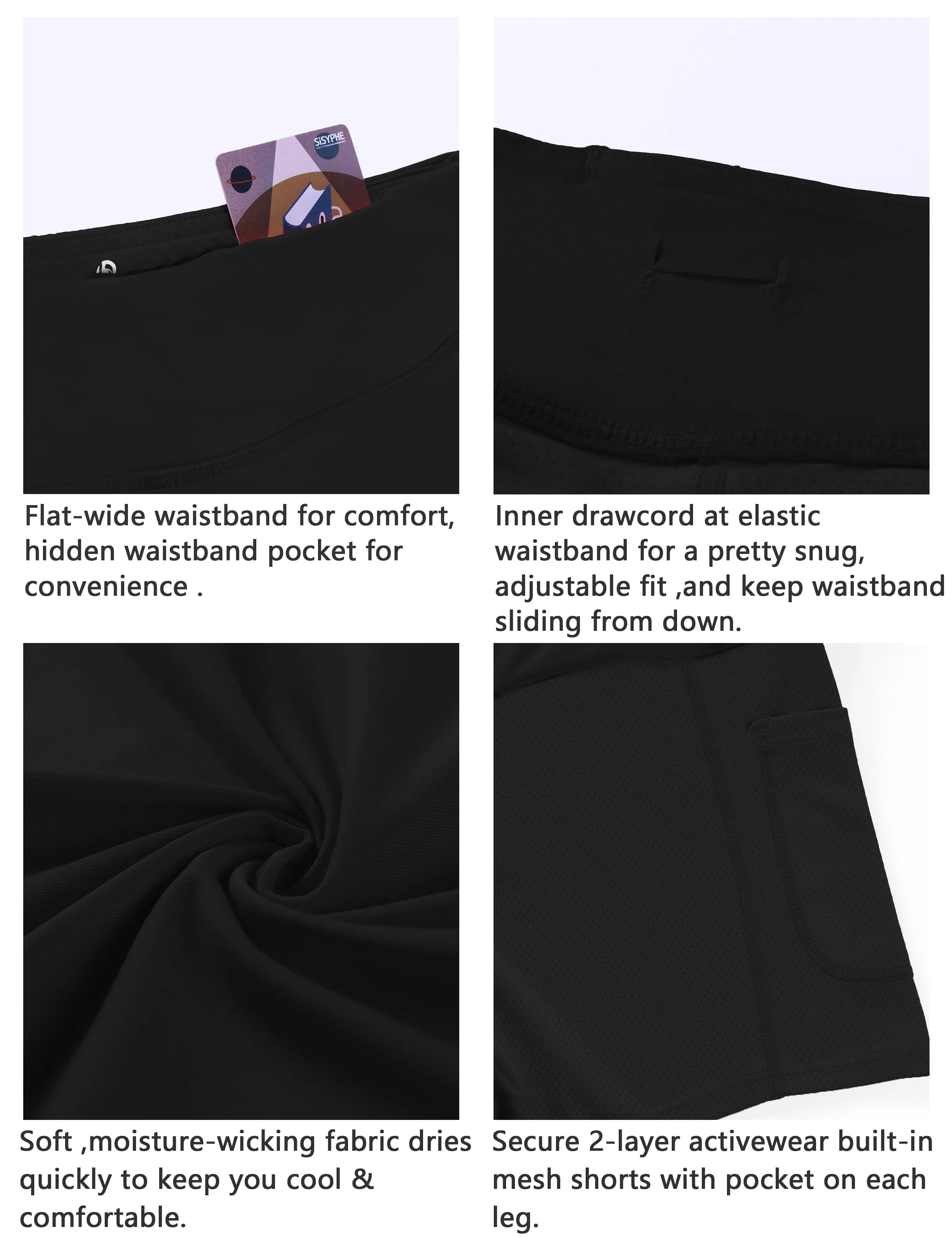 Athletic Tennis Golf Pleated Skort with Pocket Shorts black_yogastudio