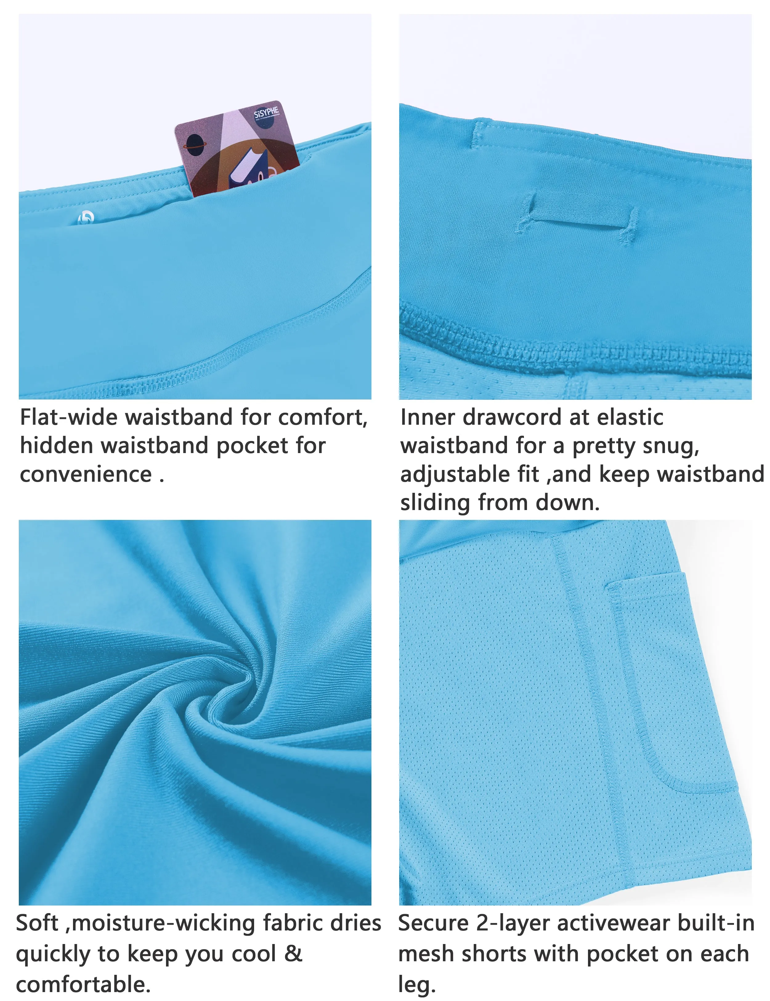 Athletic Tennis Golf Pleated Skort with Pocket Shorts blue_Biking