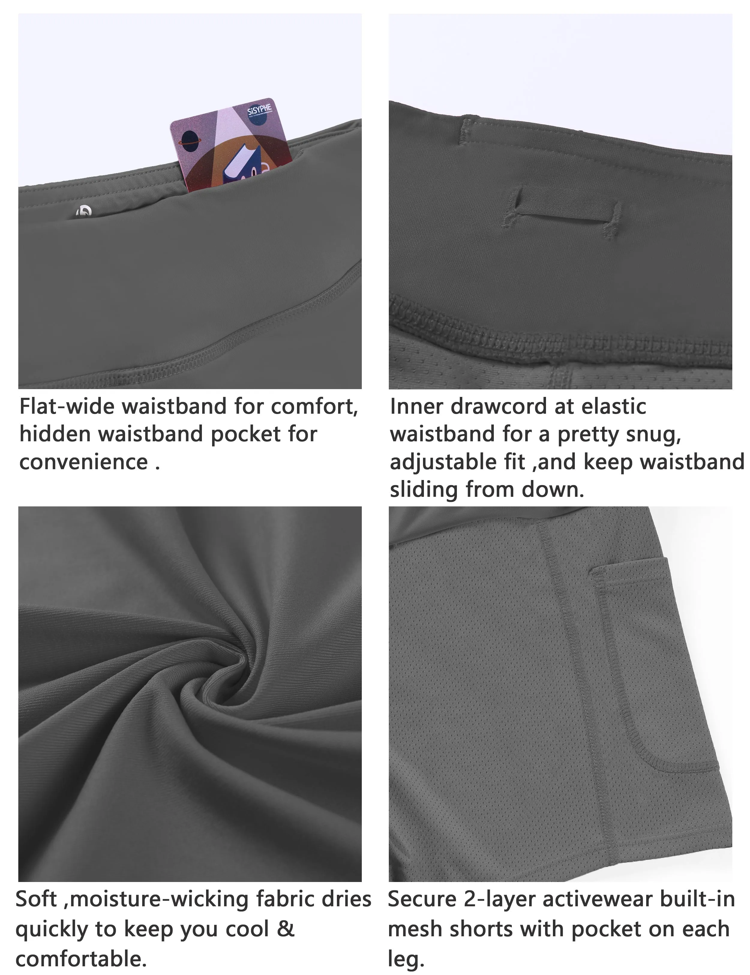 Athletic Tennis Golf Pleated Skort with Pocket Shorts gray_yogastudio
