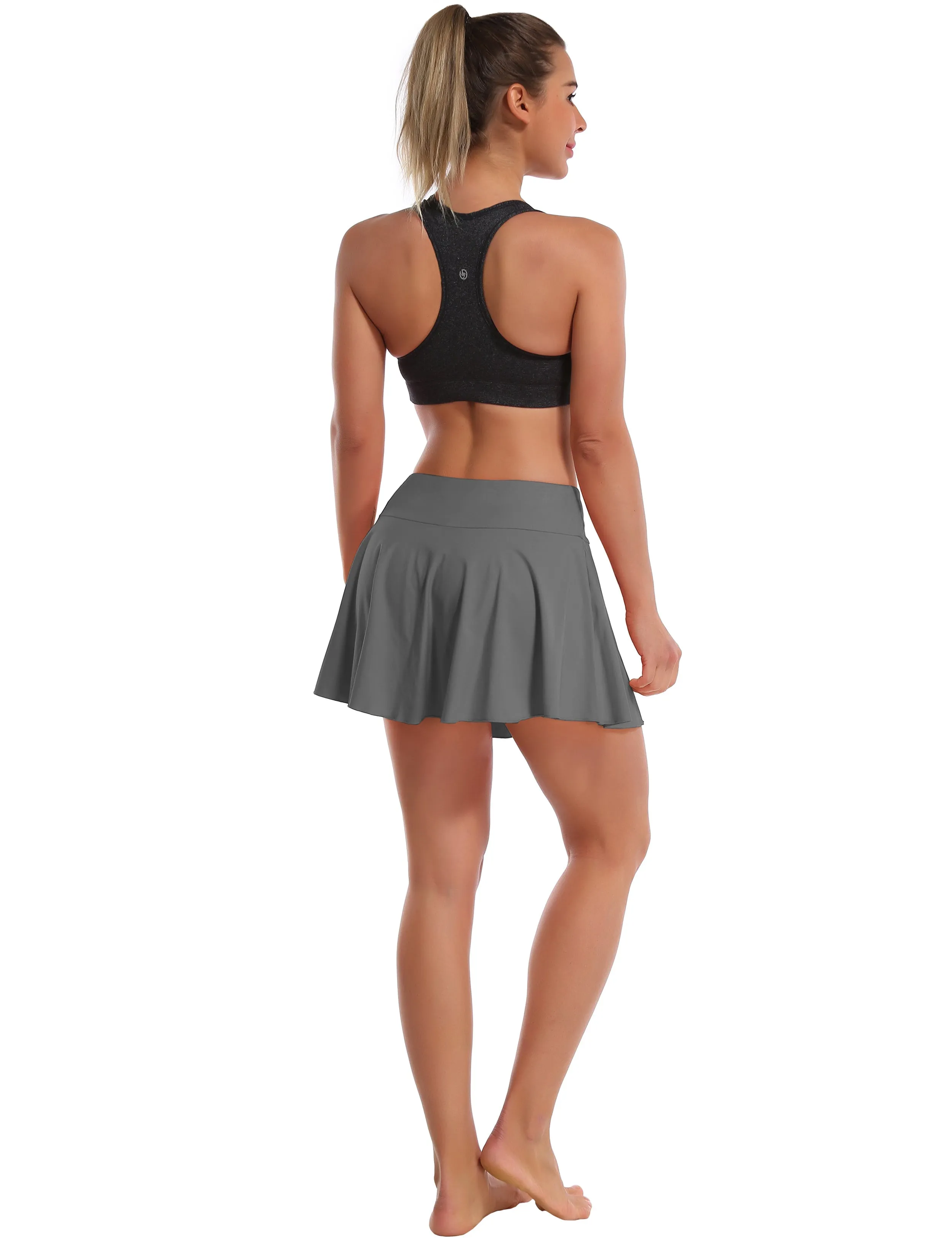 Athletic Tennis Golf Pleated Skort with Pocket Shorts gray_yogastudio
