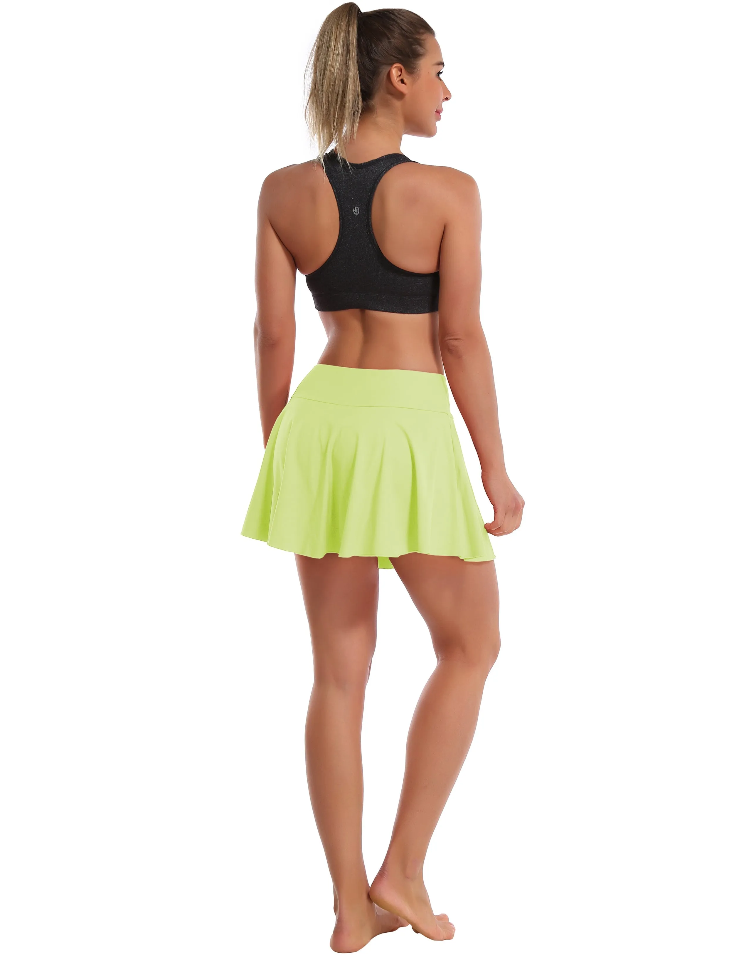 Athletic Tennis Golf Pleated Skort with Pocket Shorts noenyellow_Tall Size