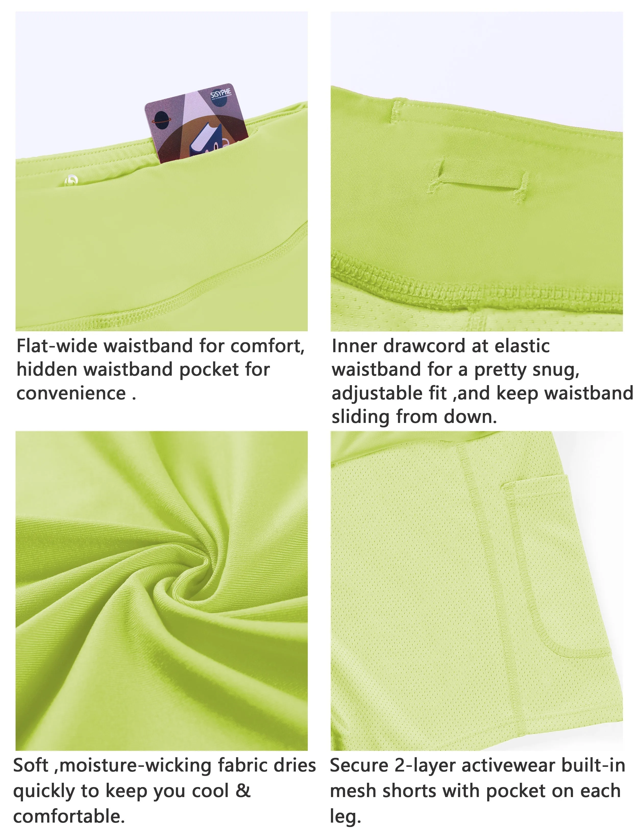 Athletic Tennis Golf Pleated Skort with Pocket Shorts noenyellow_Tall Size
