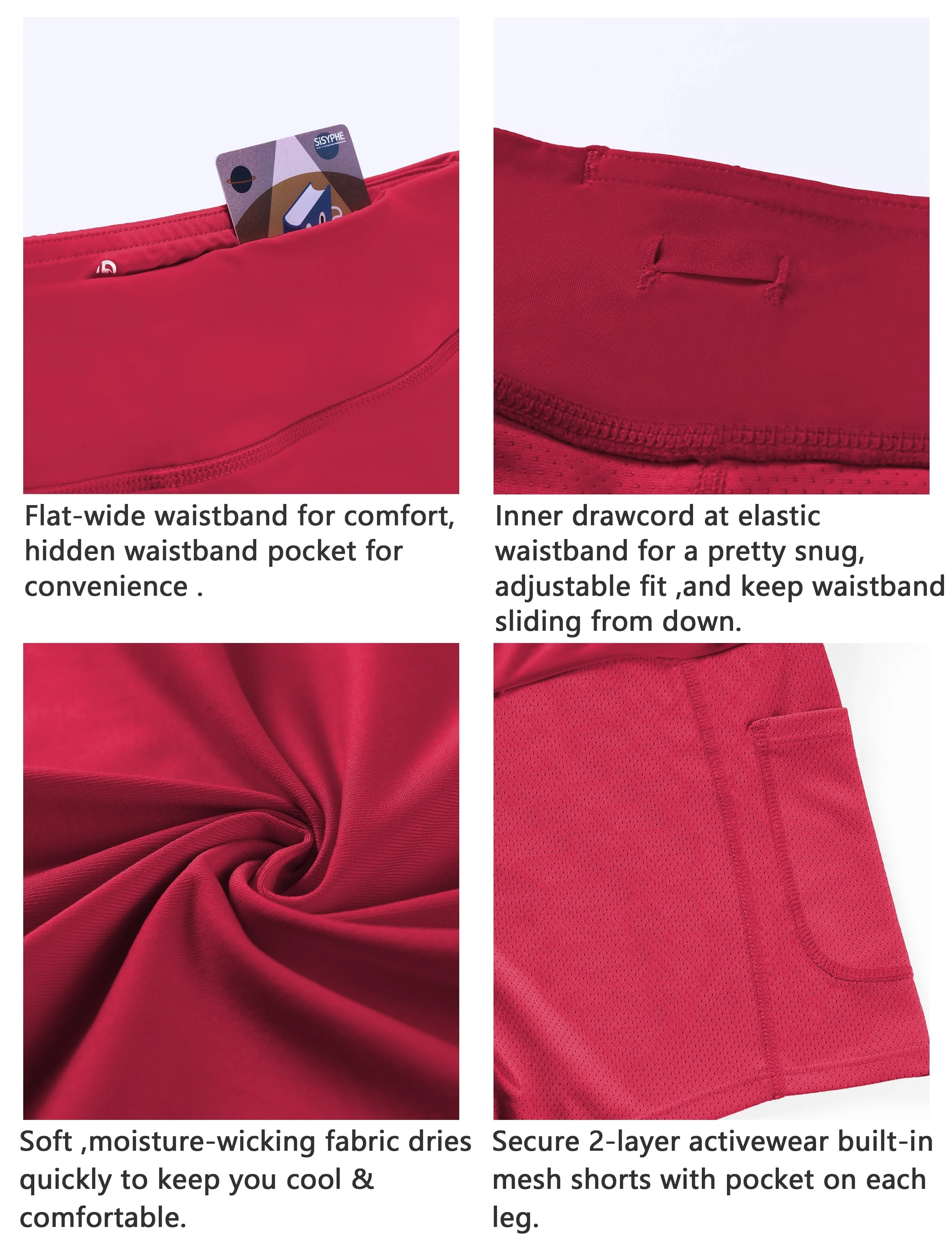 Athletic Tennis Golf Pleated Skort with Pocket Shorts rosecoral_Tall Size