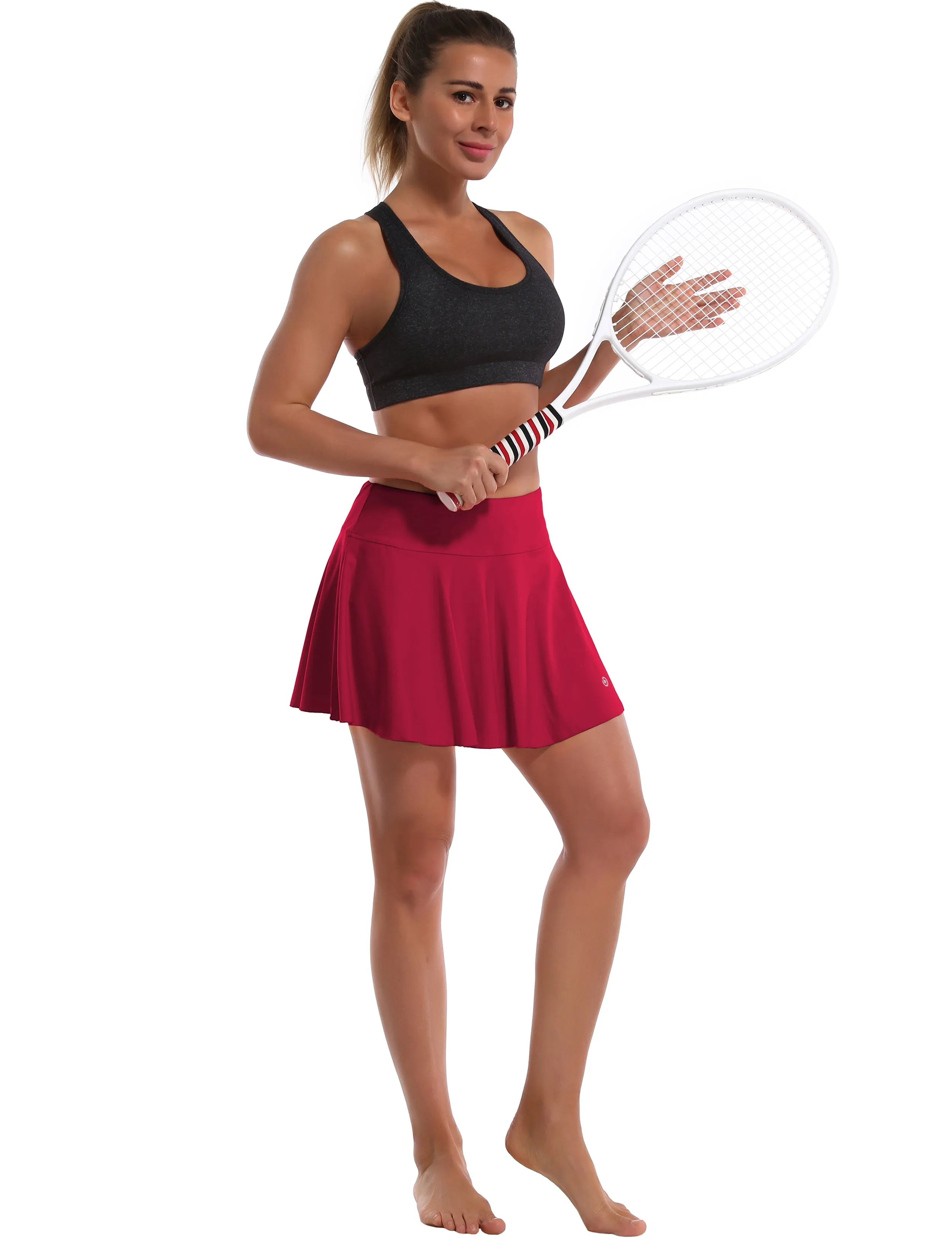 Athletic Tennis Golf Pleated Skort with Pocket Shorts rosecoral_Tall Size