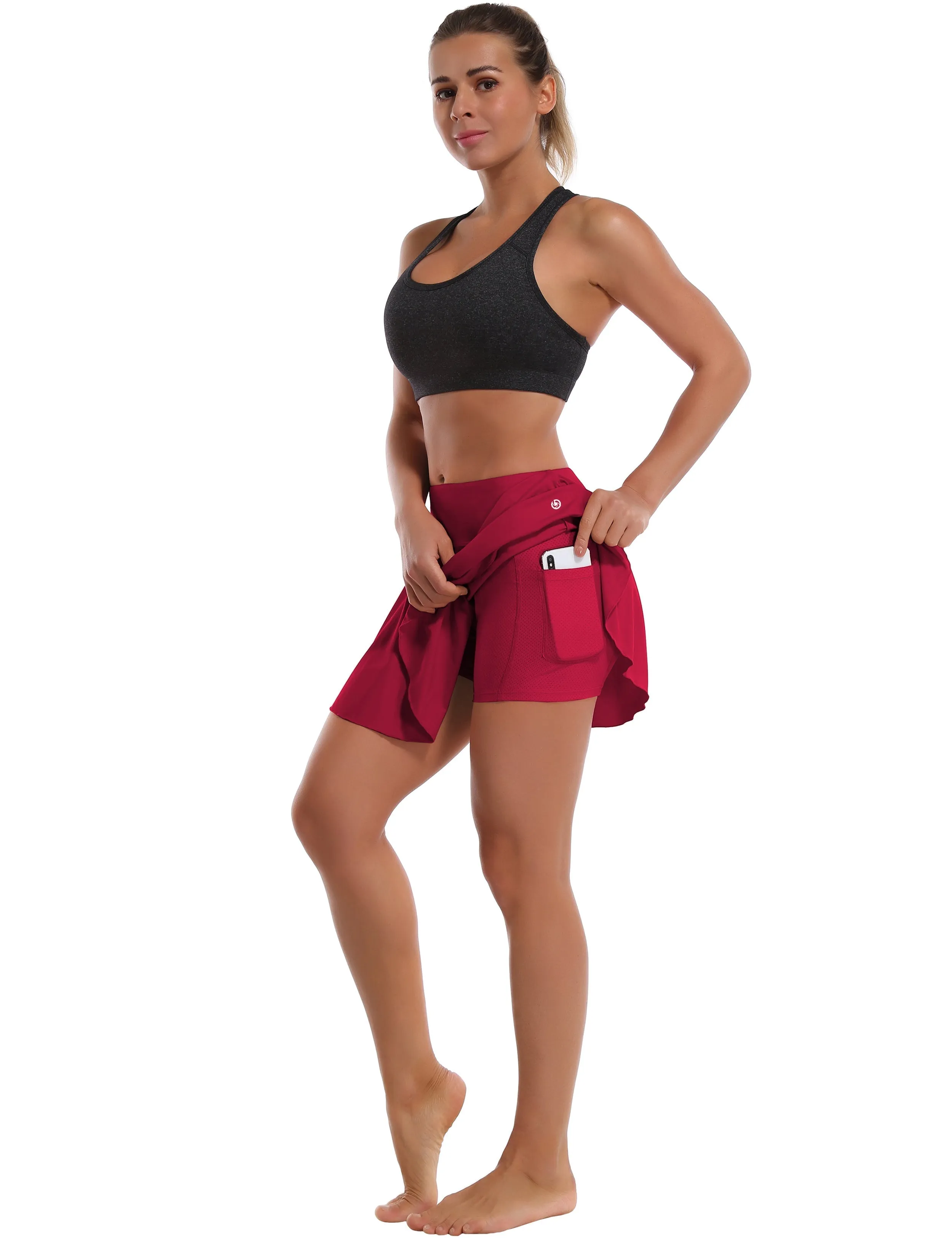 Athletic Tennis Golf Pleated Skort with Pocket Shorts rosecoral_Tall Size