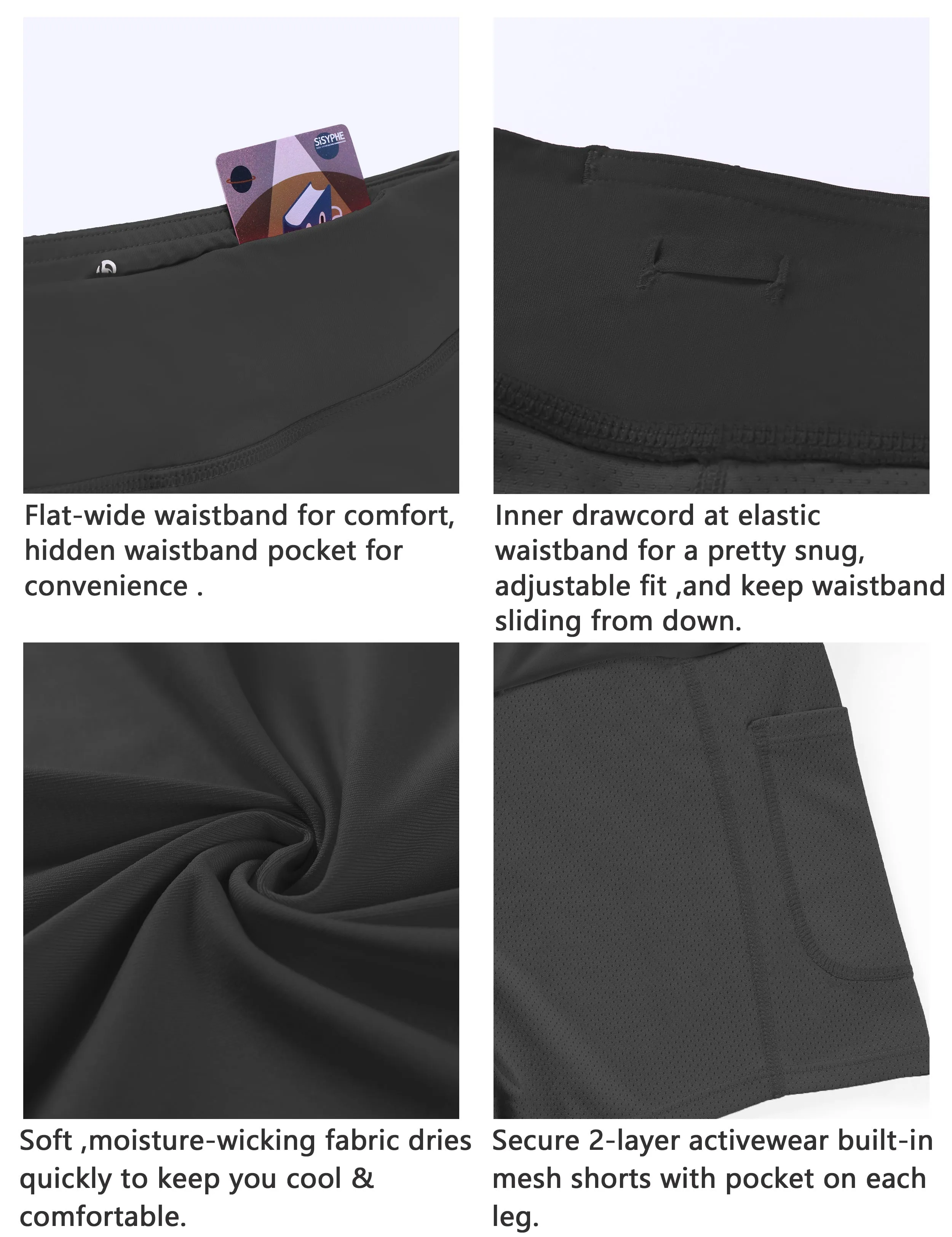 Athletic Tennis Golf Pleated Skort with Pocket Shorts shadowcharcoal_Biking