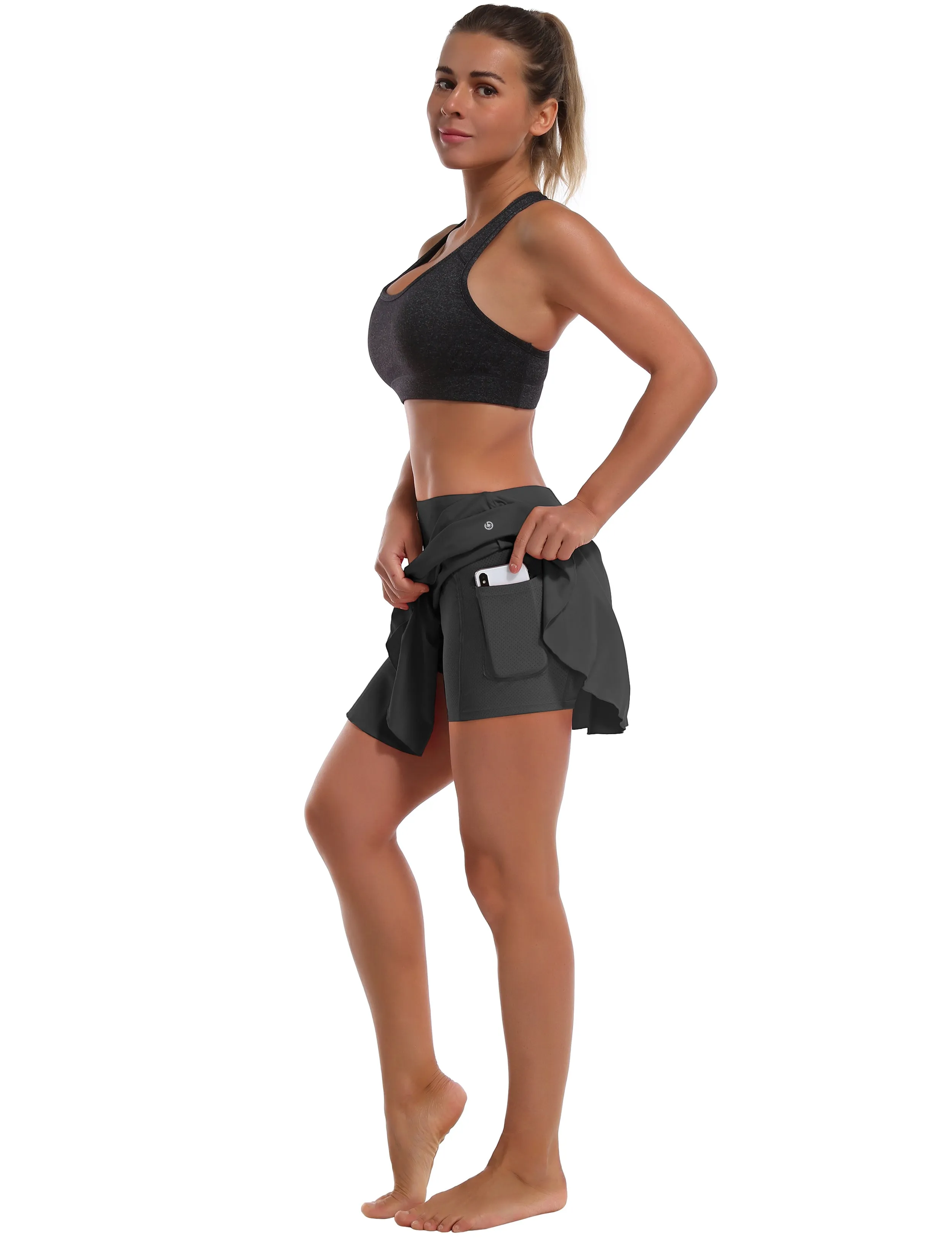 Athletic Tennis Golf Pleated Skort with Pocket Shorts shadowcharcoal_yogastudio