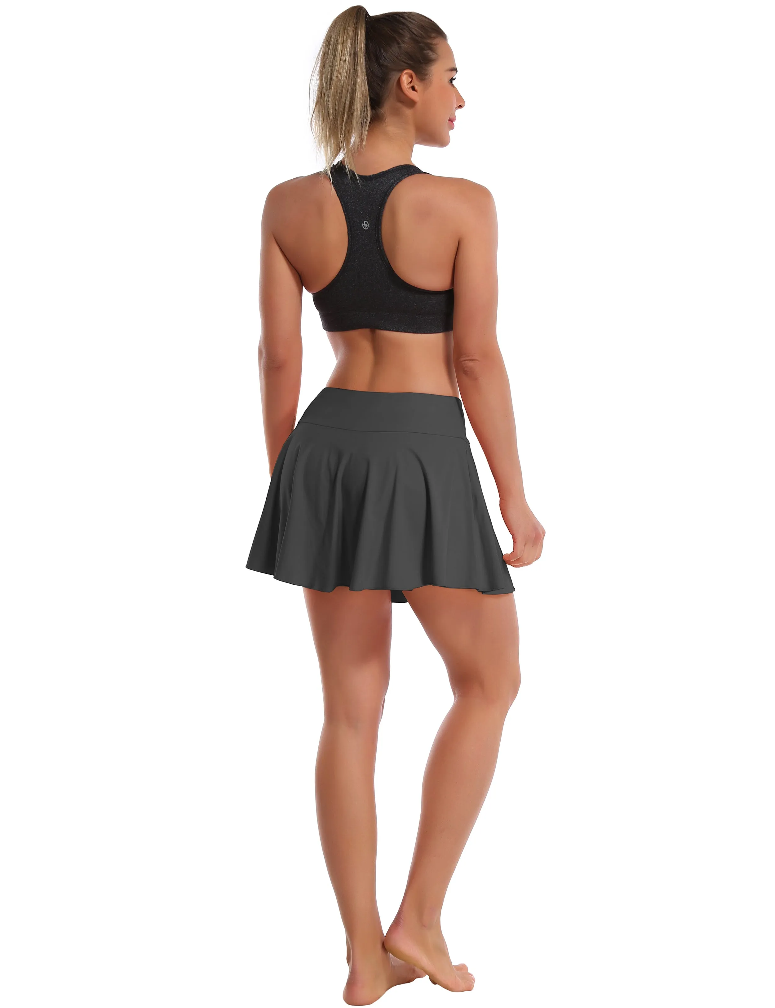 Athletic Tennis Golf Pleated Skort with Pocket Shorts shadowcharcoal_yogastudio