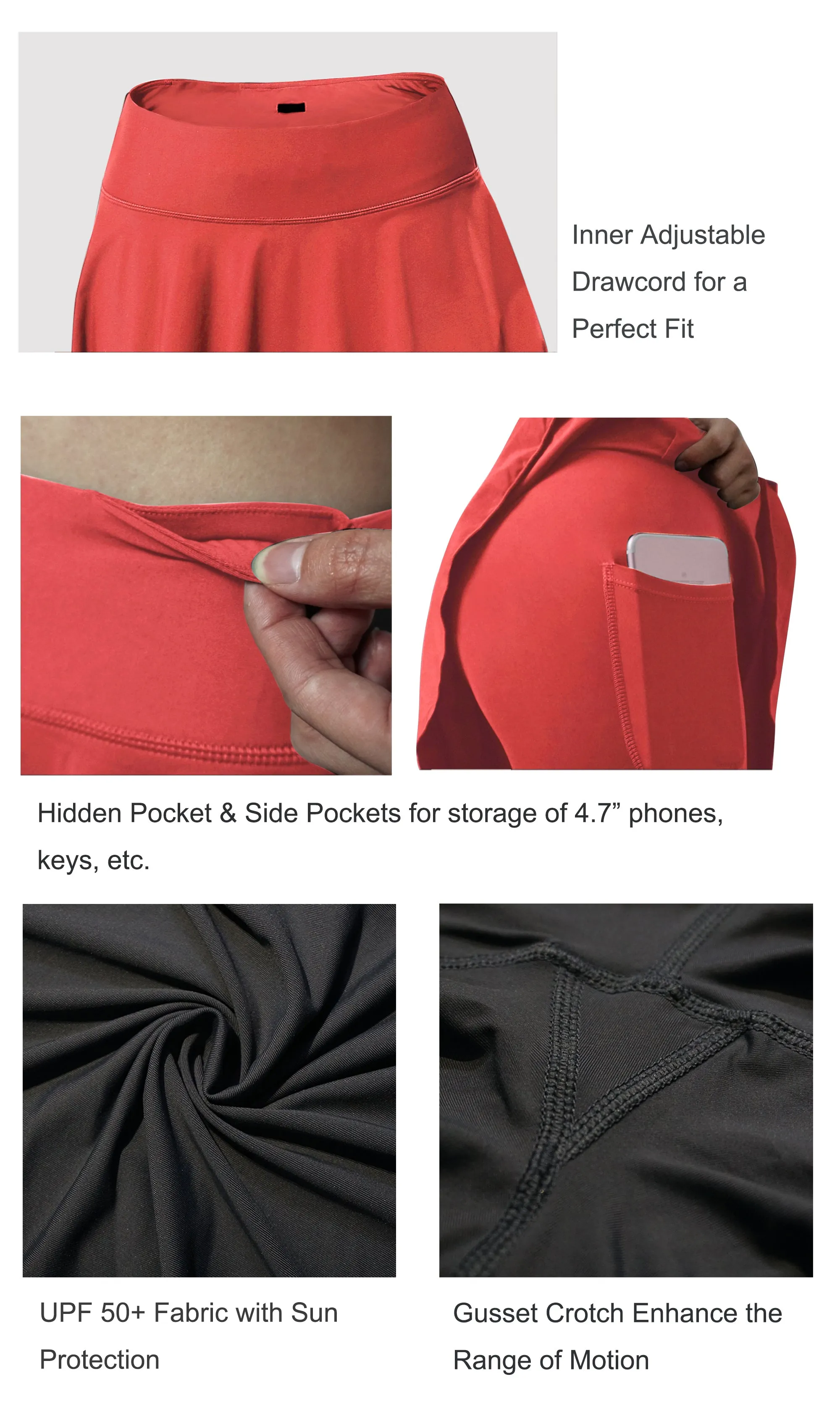 Athletic Tennis Golf Skort with Pocket Shorts coral_Tall Size