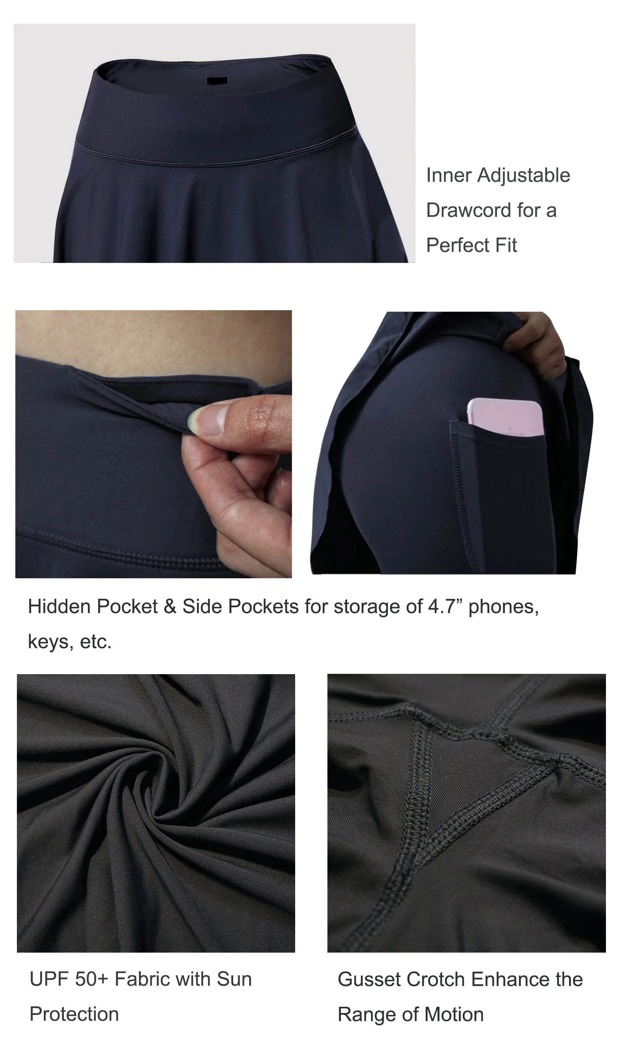 Athletic Tennis Golf Skort with Pocket Shorts darknavy_yogastudio