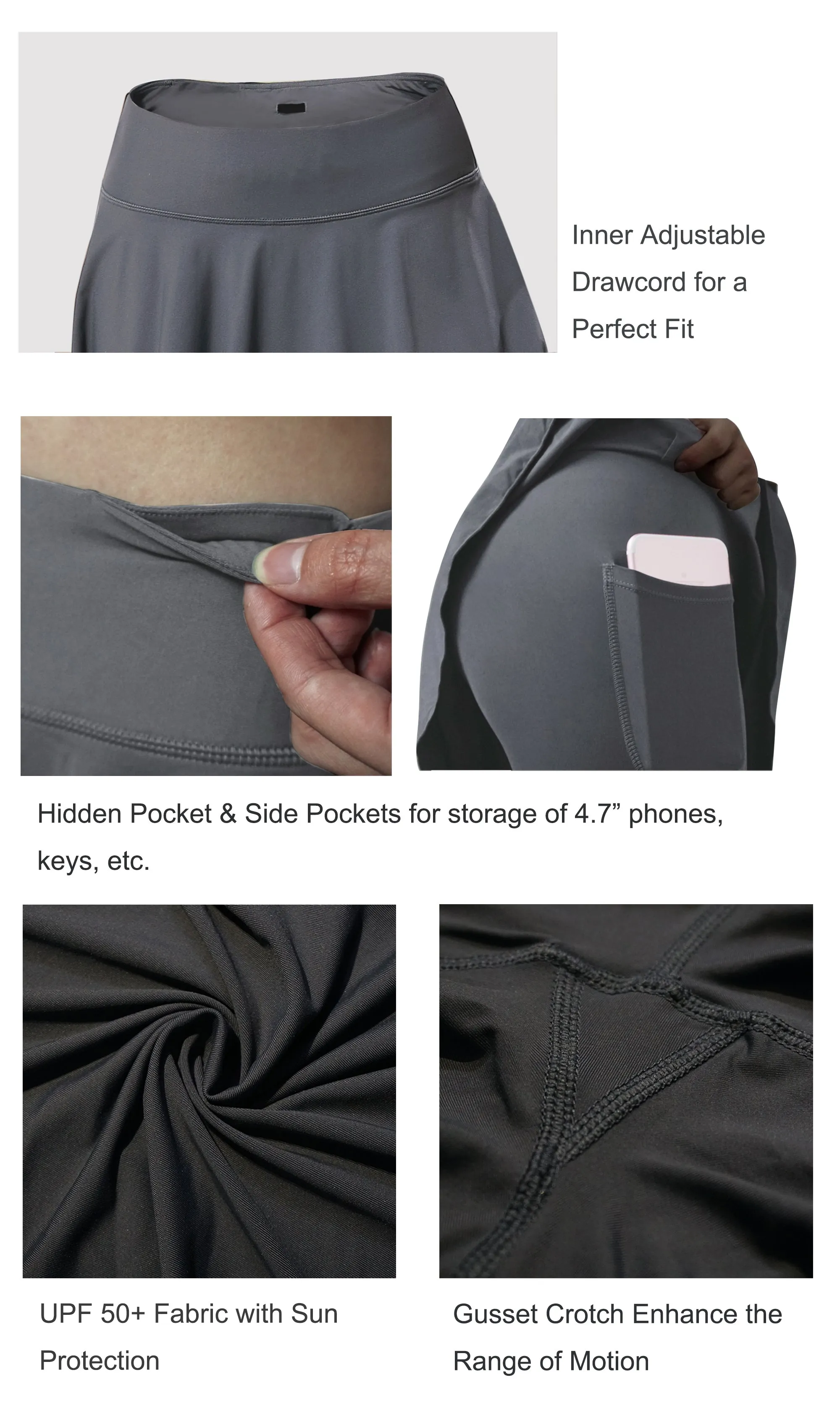 Athletic Tennis Golf Skort with Pocket Shorts gray_yogastudio