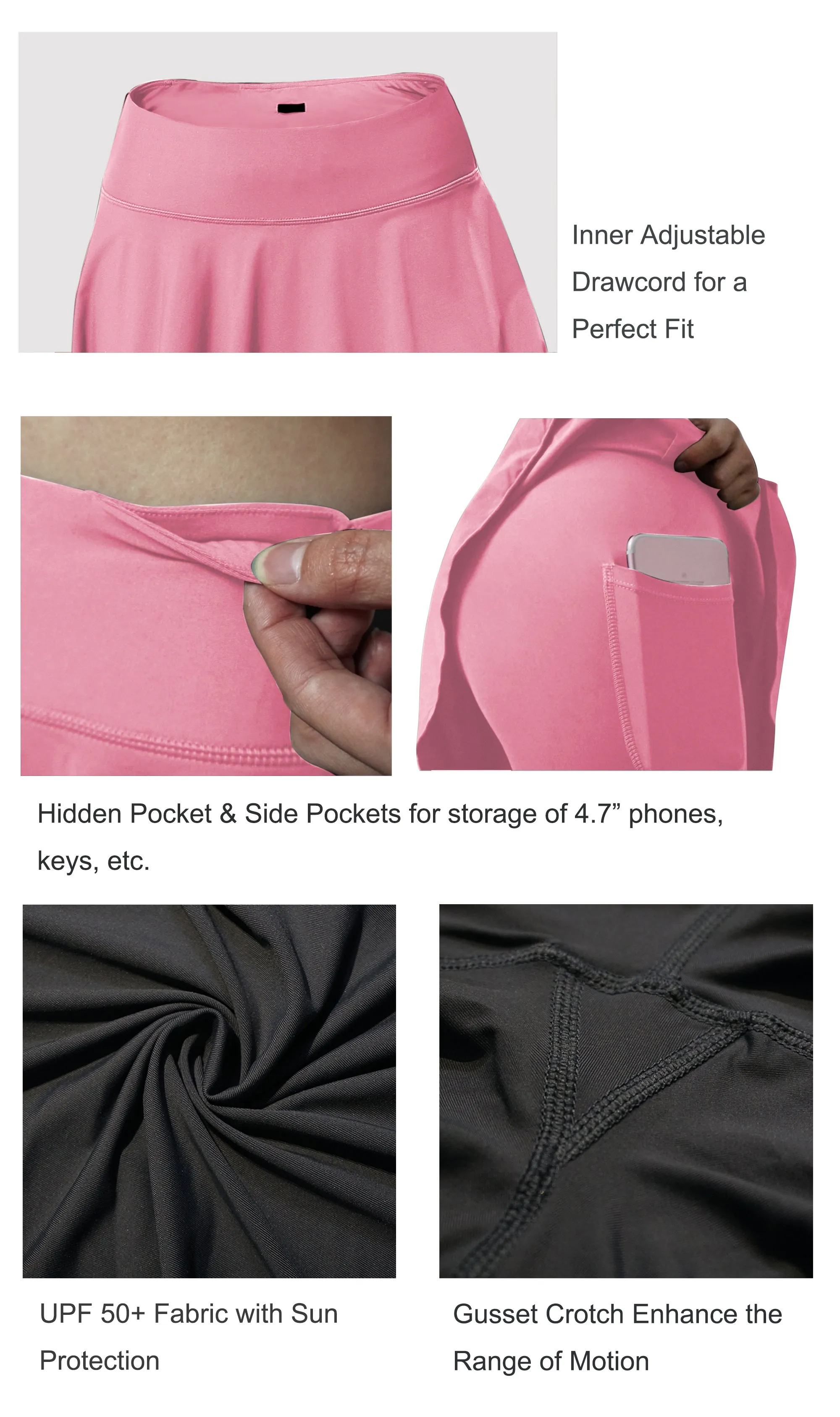 Athletic Tennis Golf Skort with Pocket Shorts lightpink_yogastudio