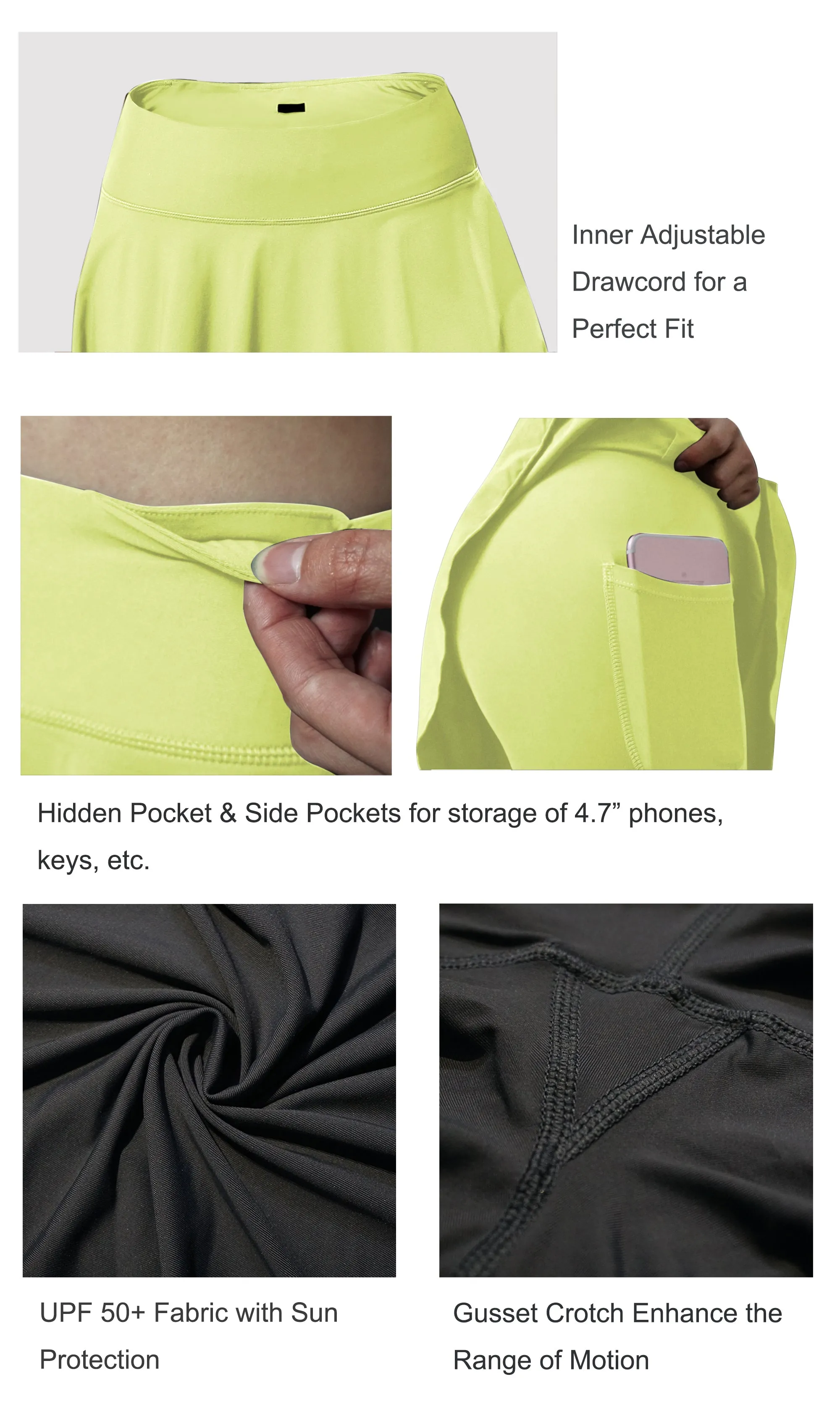 Athletic Tennis Golf Skort with Pocket Shorts neonyellow_yogastudio