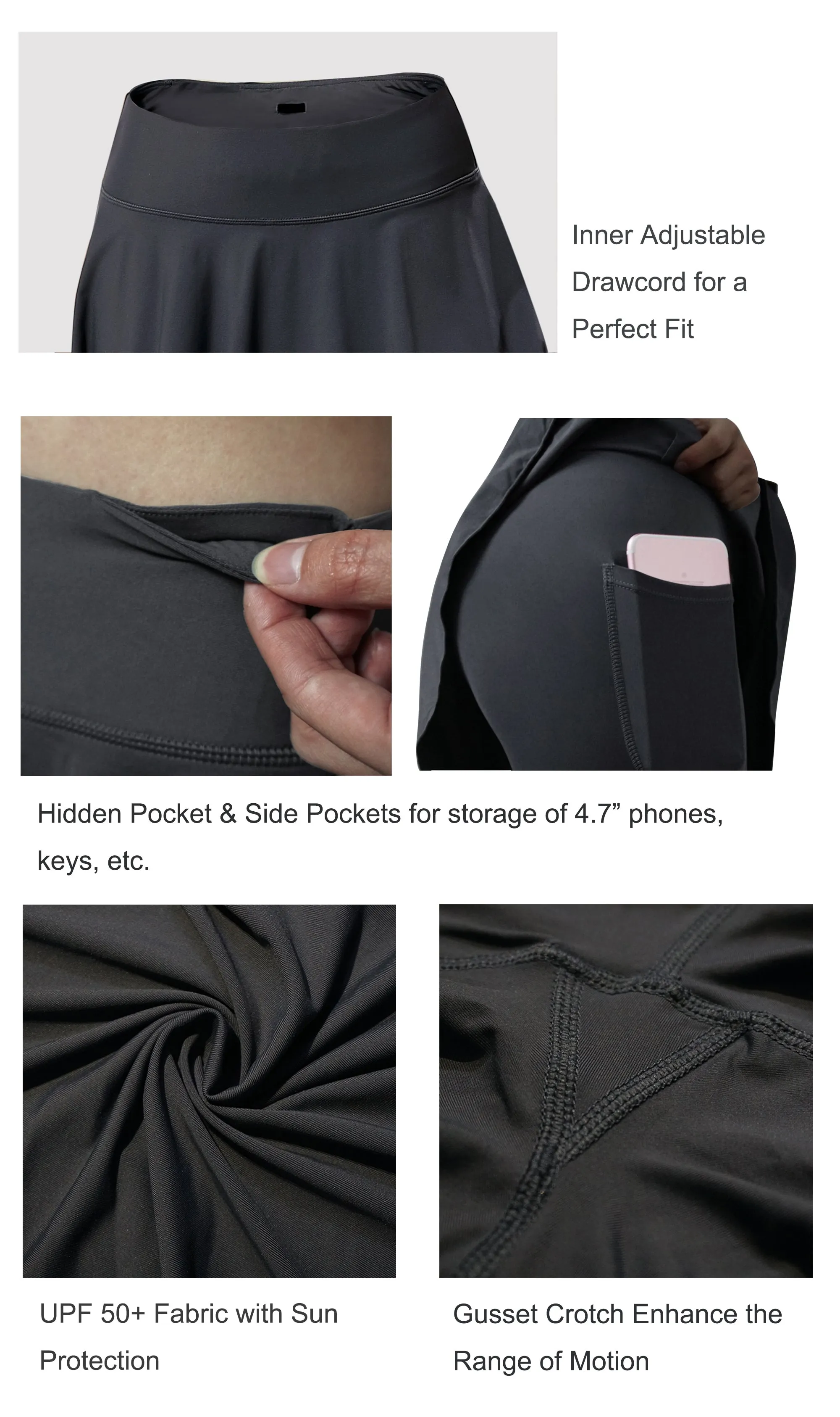 Athletic Tennis Golf Skort with Pocket Shorts shadowcharcoal_yogastudio
