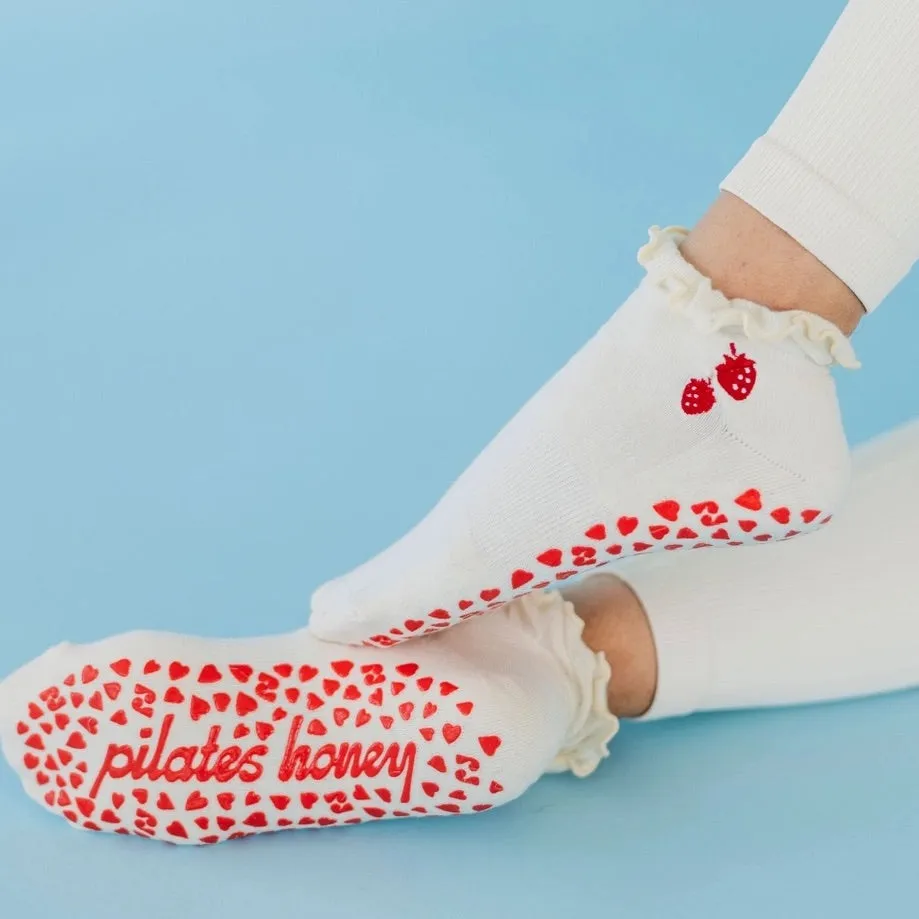 Berry Ruffle Ankle Grip Sock  (Barre / Pilates)