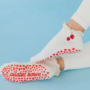 Berry Ruffle Ankle Grip Sock  (Barre / Pilates)
