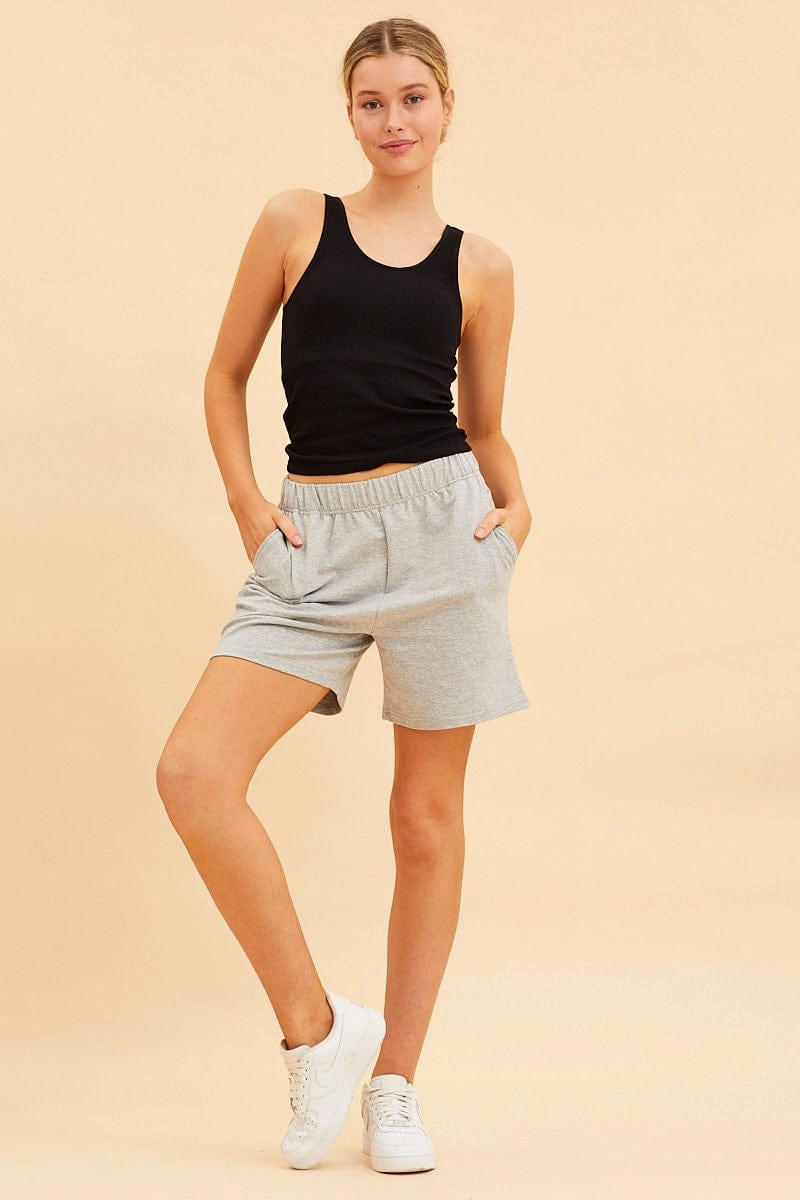 Black Seamless Tank Full Length Sleeveless Soop Neck
