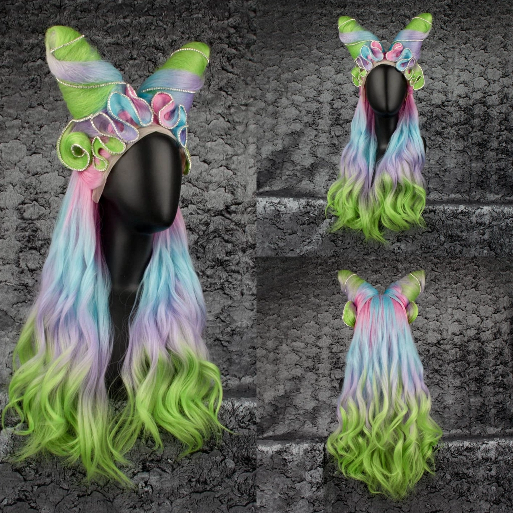 Devils's Horns Cosplay Drag Queen Styled Wig
