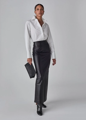 Full Length Skirt in Leather  - Black