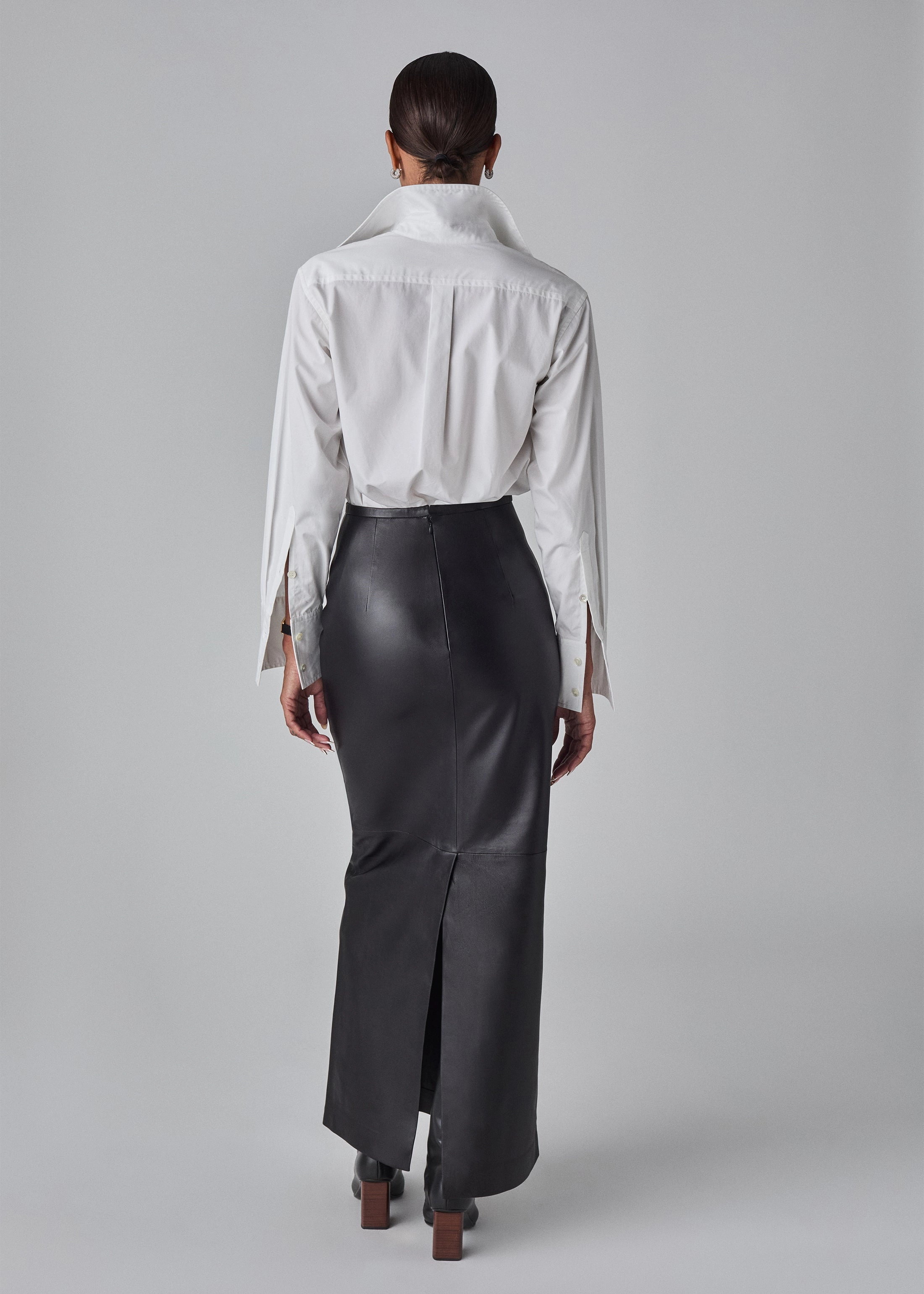 Full Length Skirt in Leather  - Black