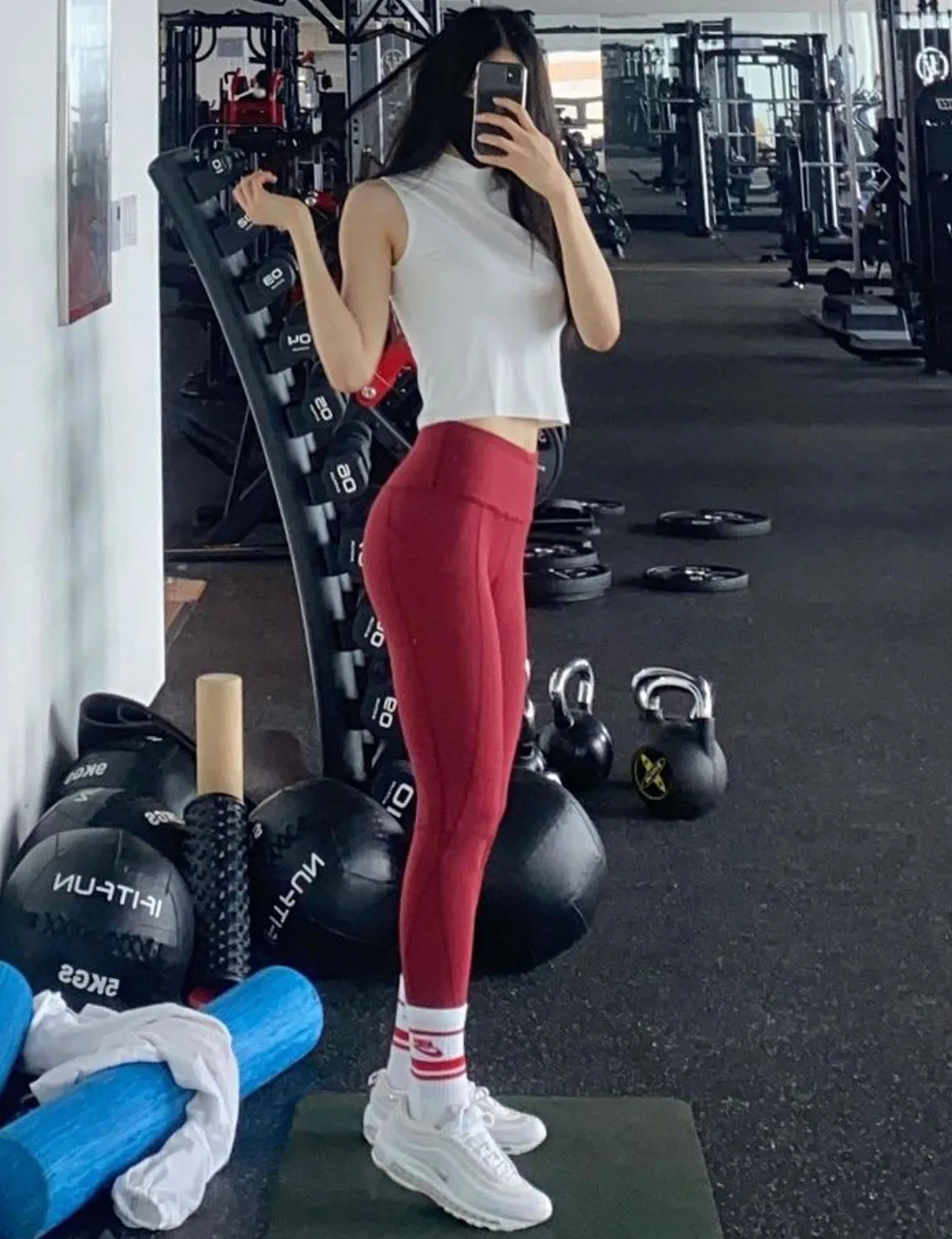 High Waist Side Pockets Yoga Pants cherryred ins_yoga