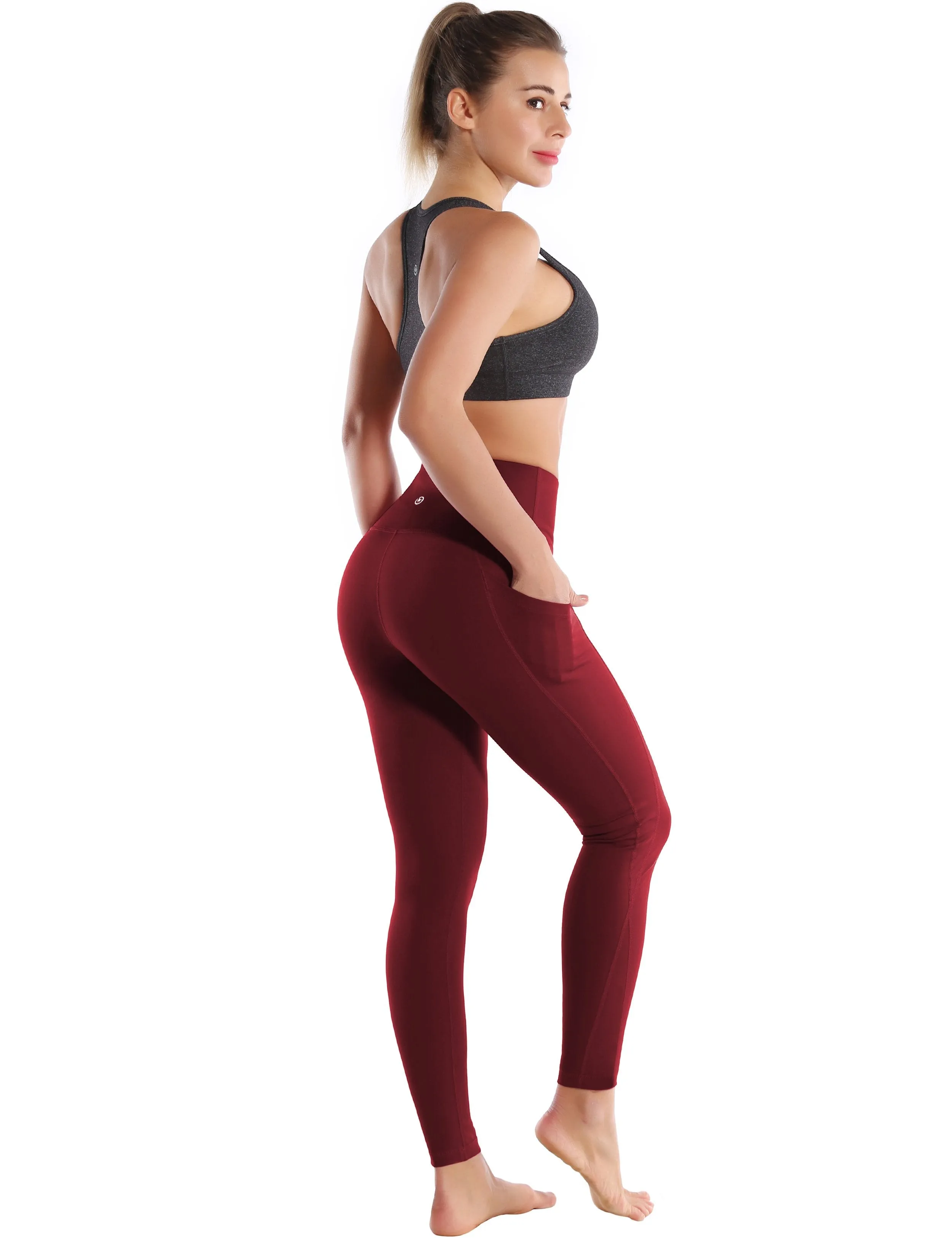 High Waist Side Pockets Yoga Pants cherryred ins_yoga