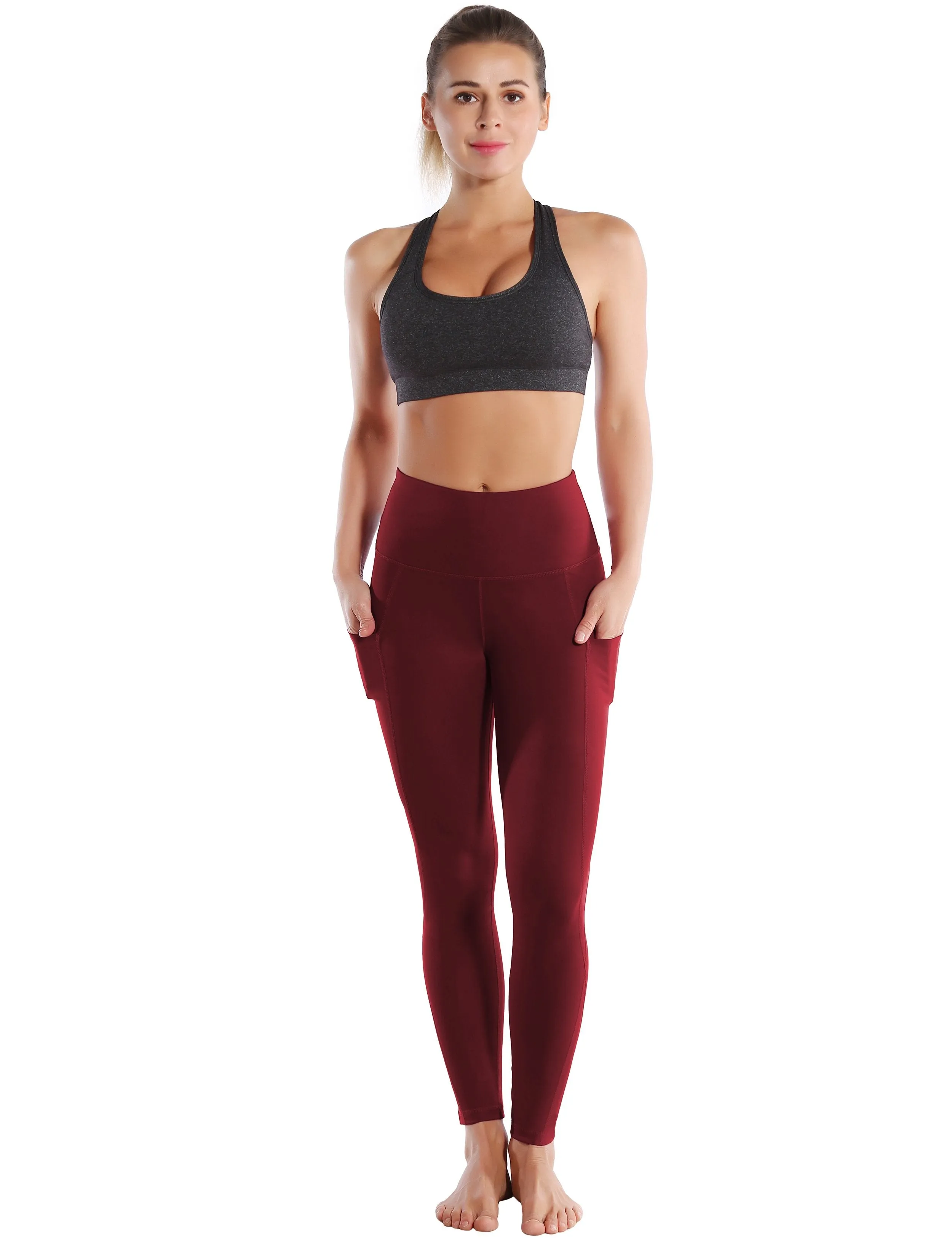 High Waist Side Pockets Yoga Pants cherryred ins_yoga