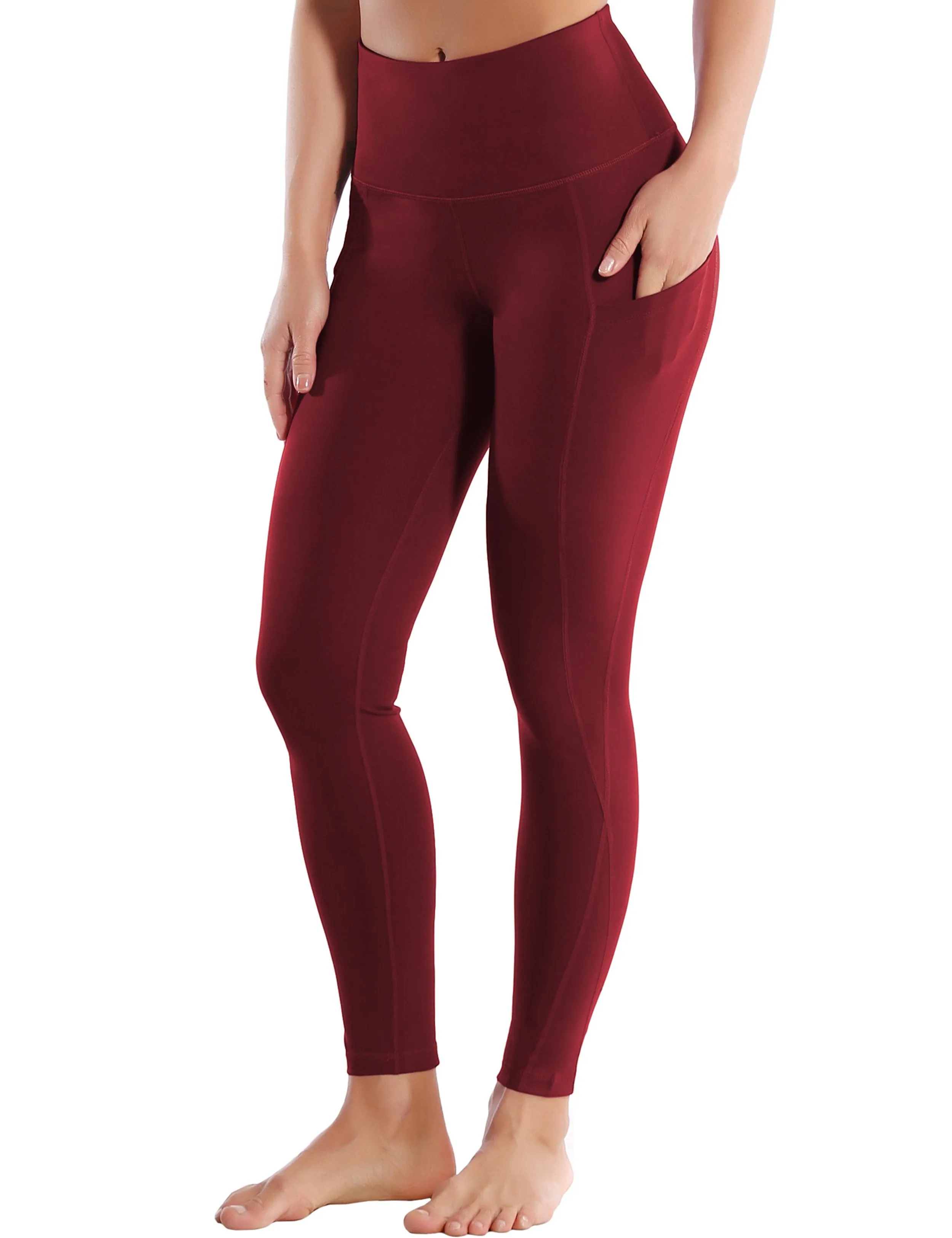 High Waist Side Pockets Yoga Pants cherryred ins_yoga