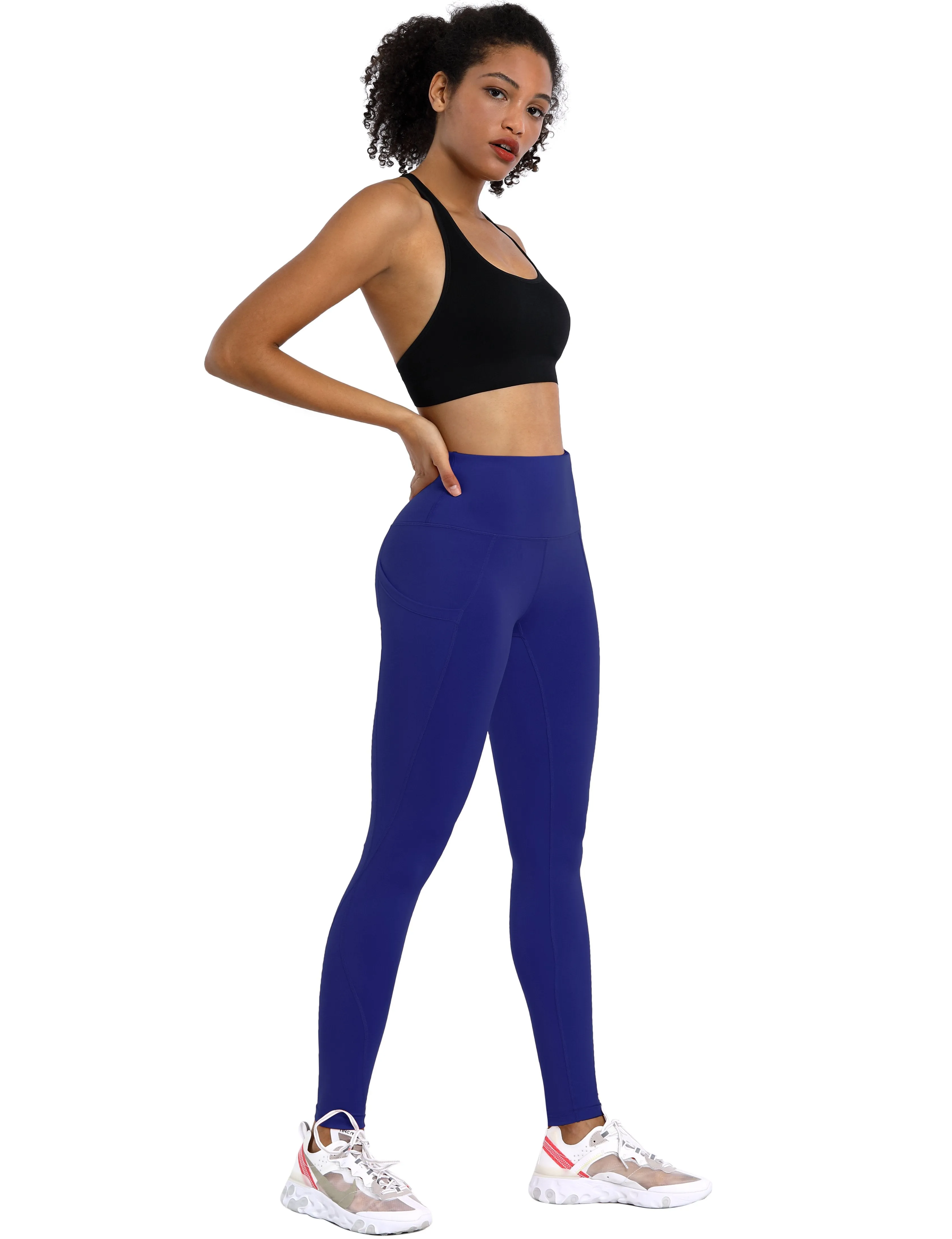High Waist Side Pockets Yoga Pants navy ins_yoga