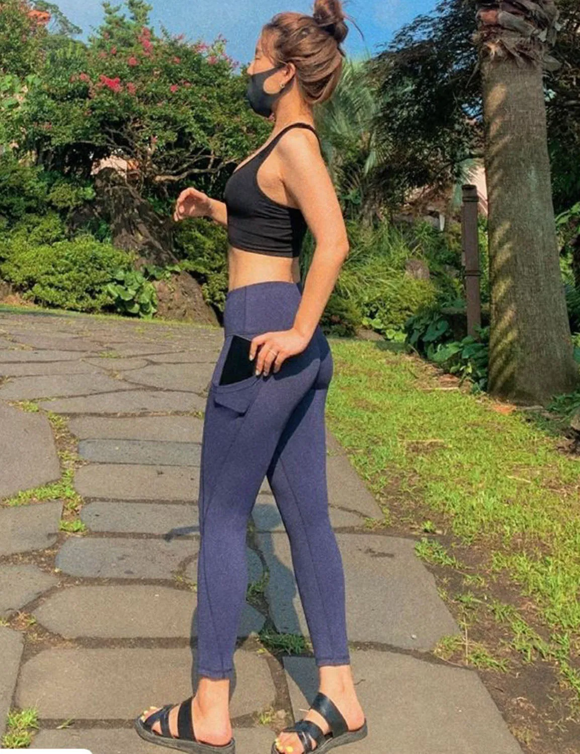 High Waist Side Pockets Yoga Pants navy ins_yoga