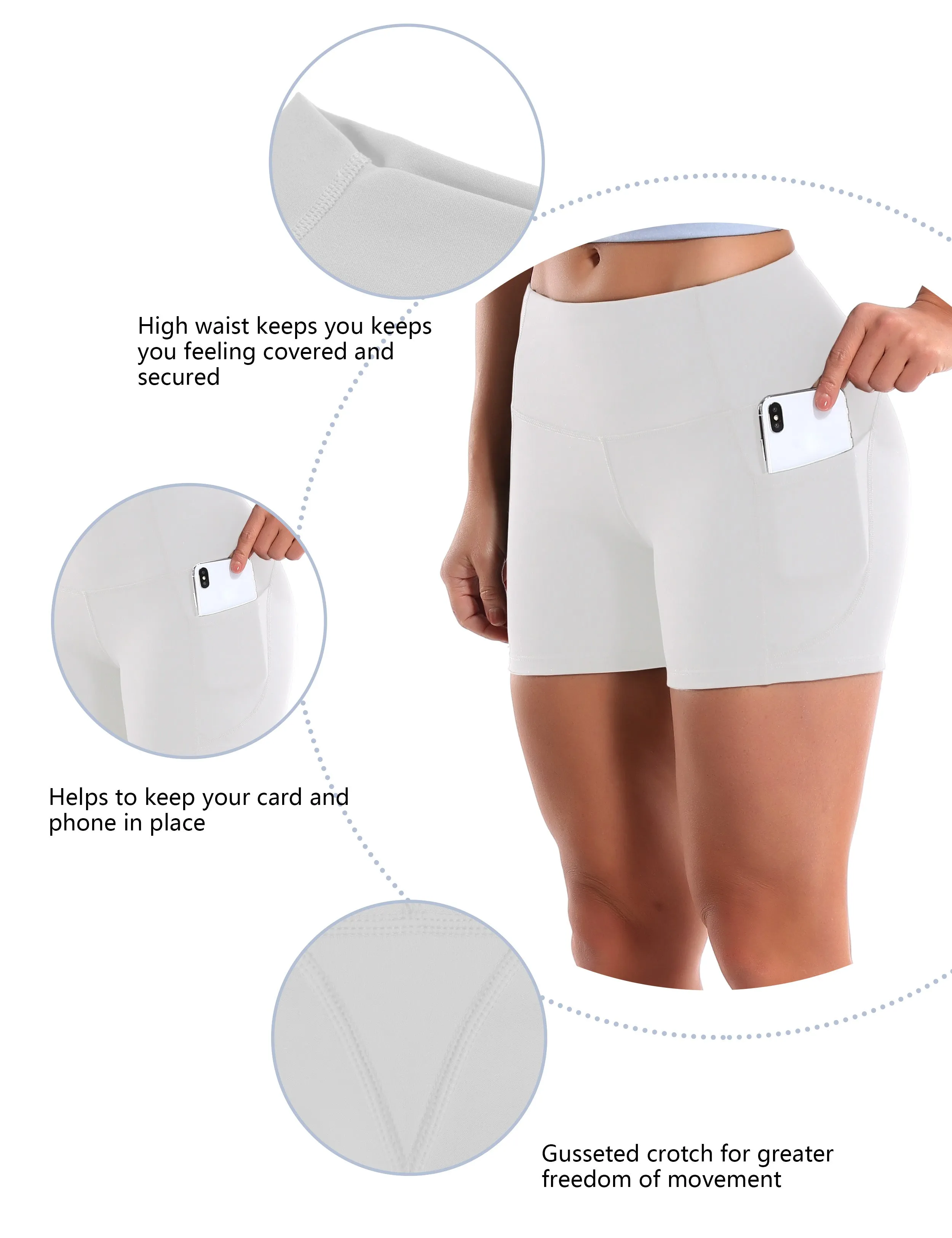 High Waist Side Pockets Yoga Shorts white_yoga