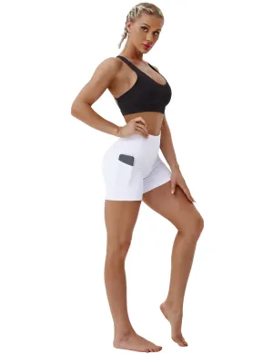 High Waist Side Pockets Yoga Shorts white_yoga