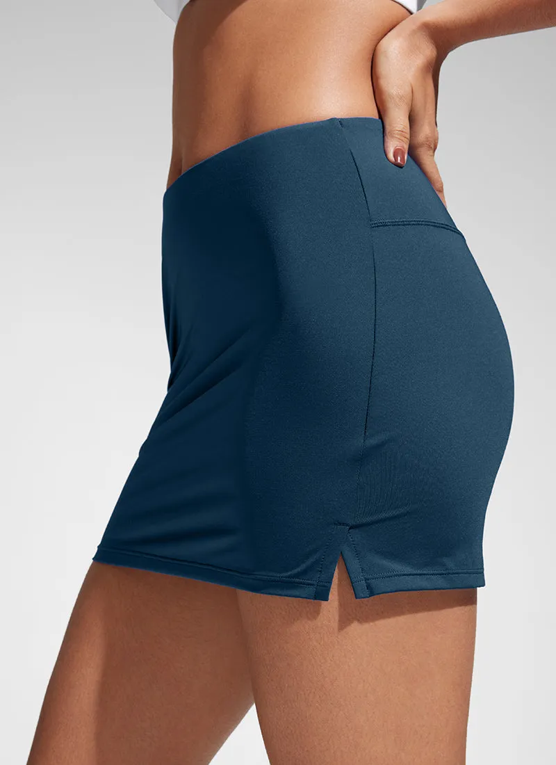 High Waisted Swim Skirt A Line Skorts Side Slit