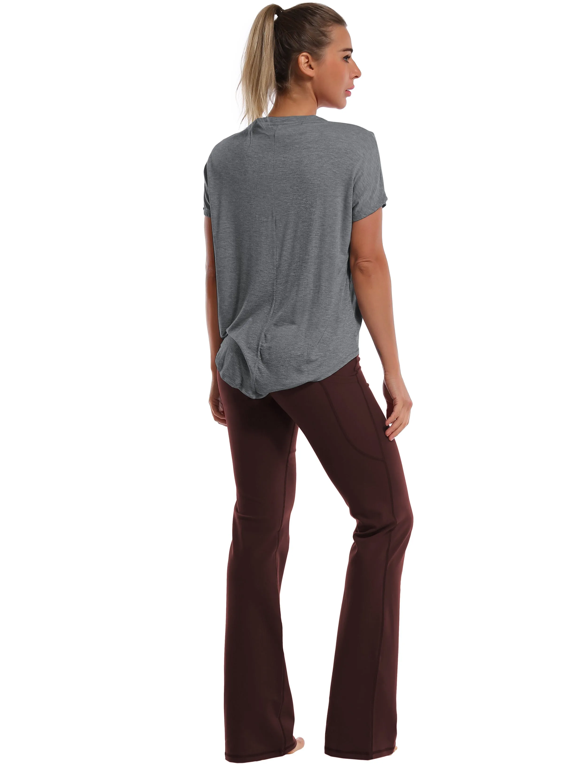 Hip Length Short Sleeve Shirt heathercharcoal_yoga