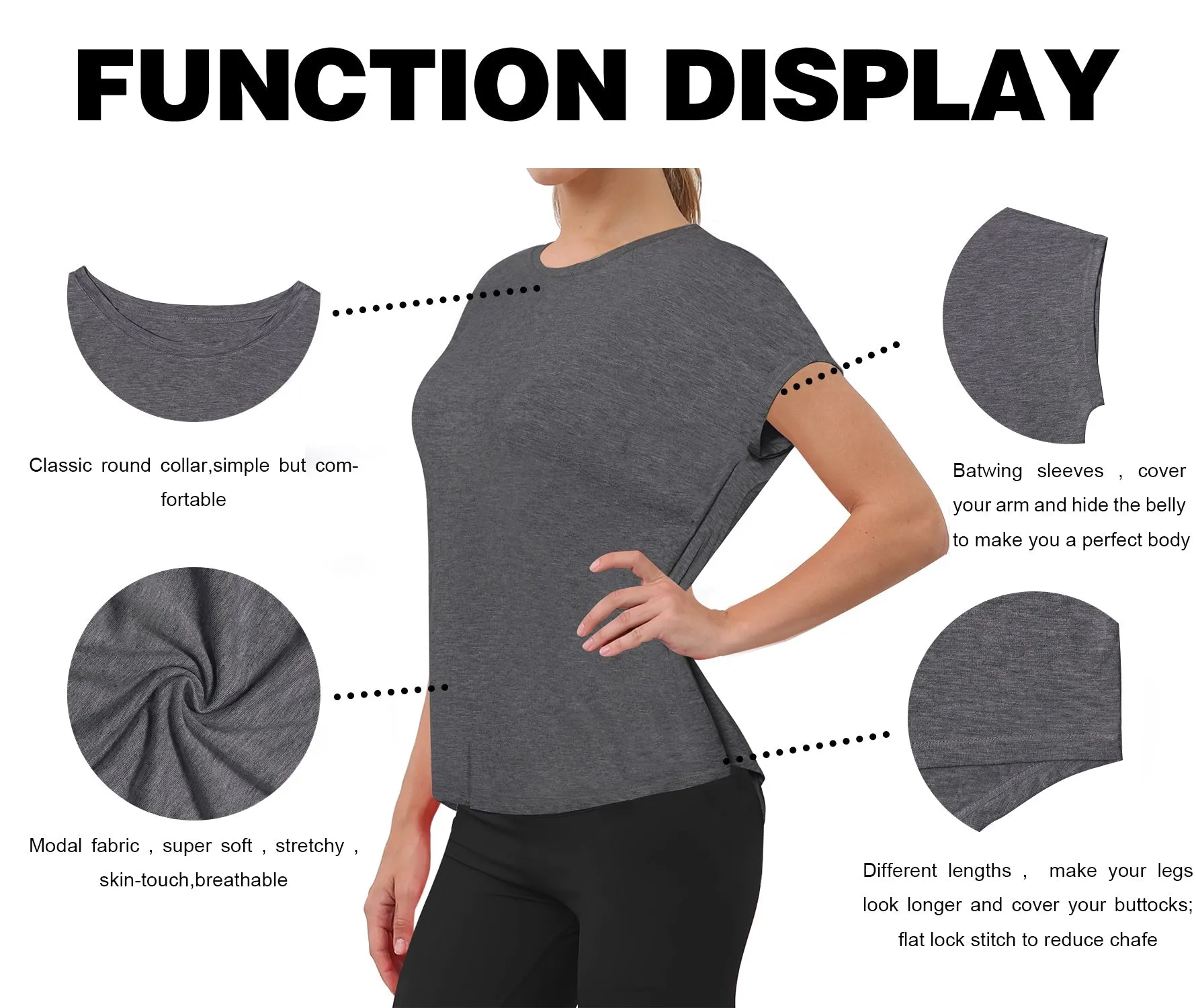 Hip Length Short Sleeve Shirt heathercharcoal_yoga