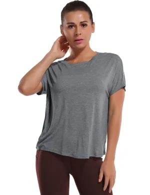 Hip Length Short Sleeve Shirt heathercharcoal_yoga