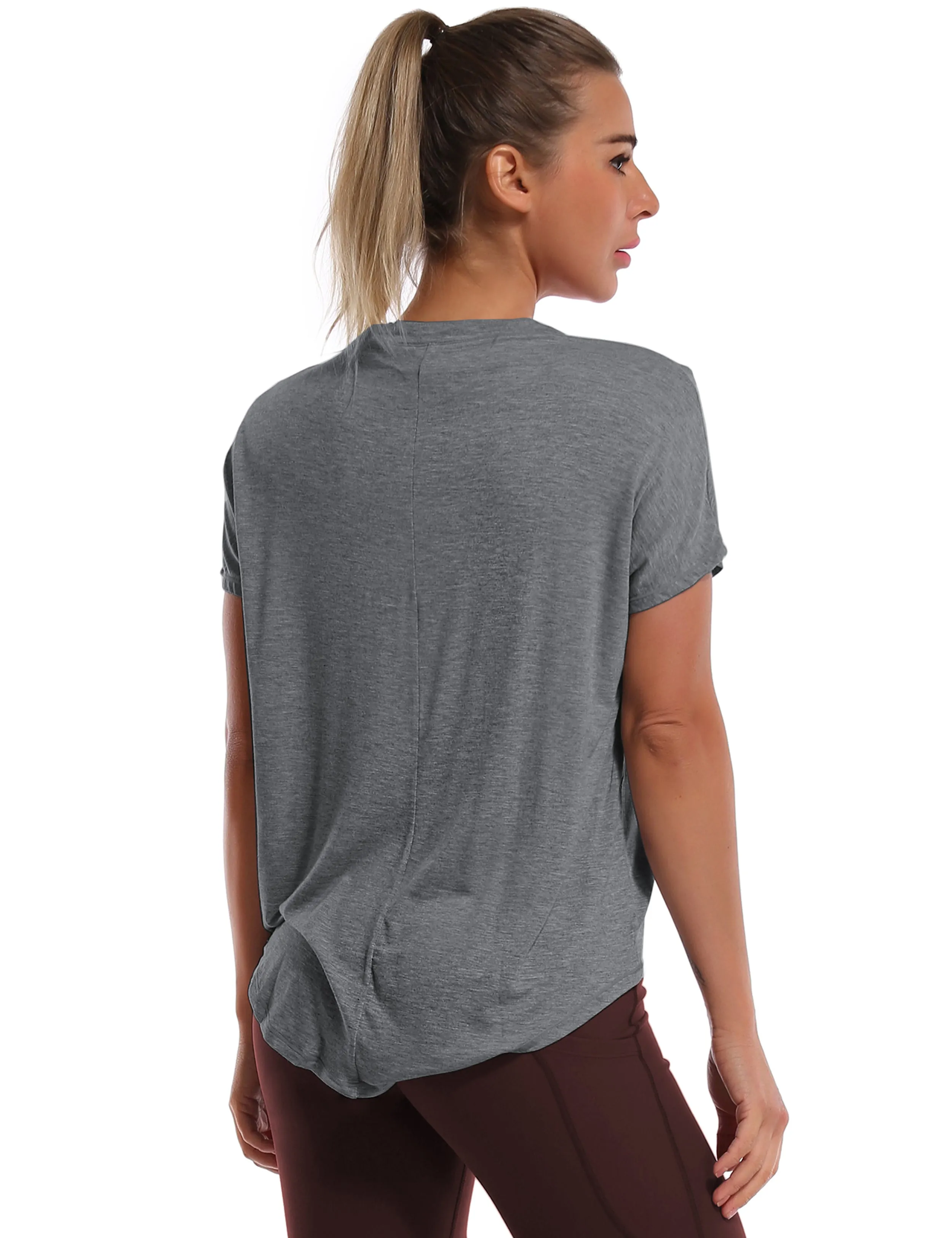 Hip Length Short Sleeve Shirt heathercharcoal_yoga