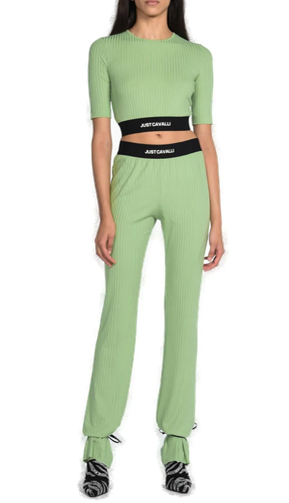 Just Cavalli Logo Waistband Flared Elasticated Pants
