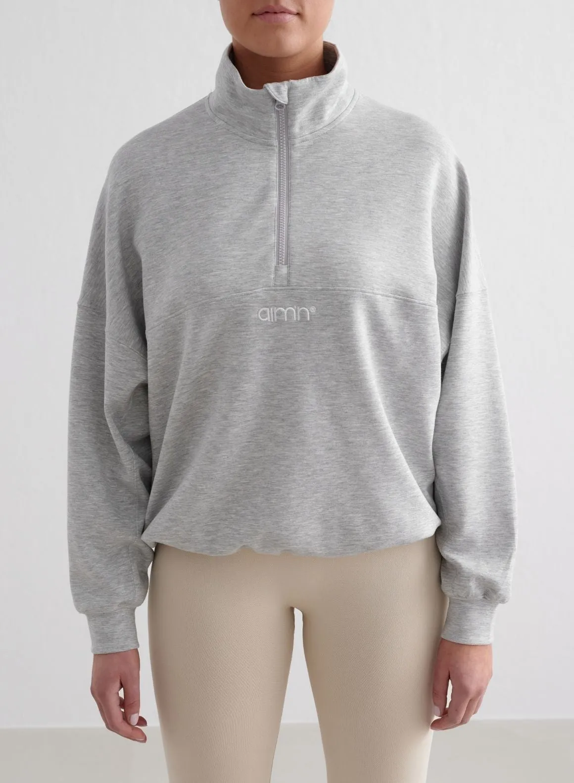 Light Grey Melange Comfy Modal Half Zip