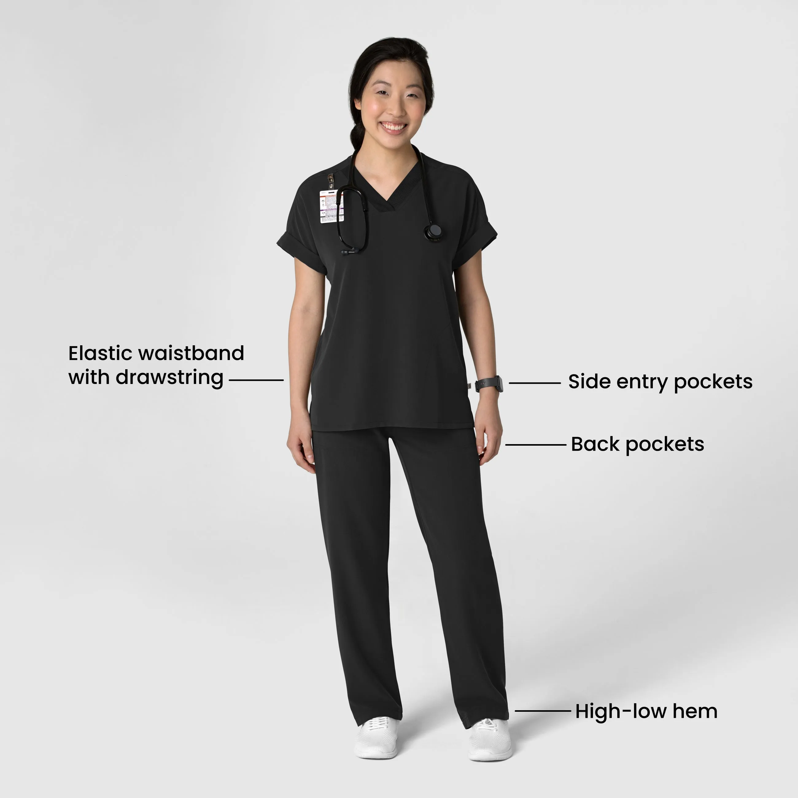 Nova Women's Stovepipe High-Low Hem Scrub Pant - Black